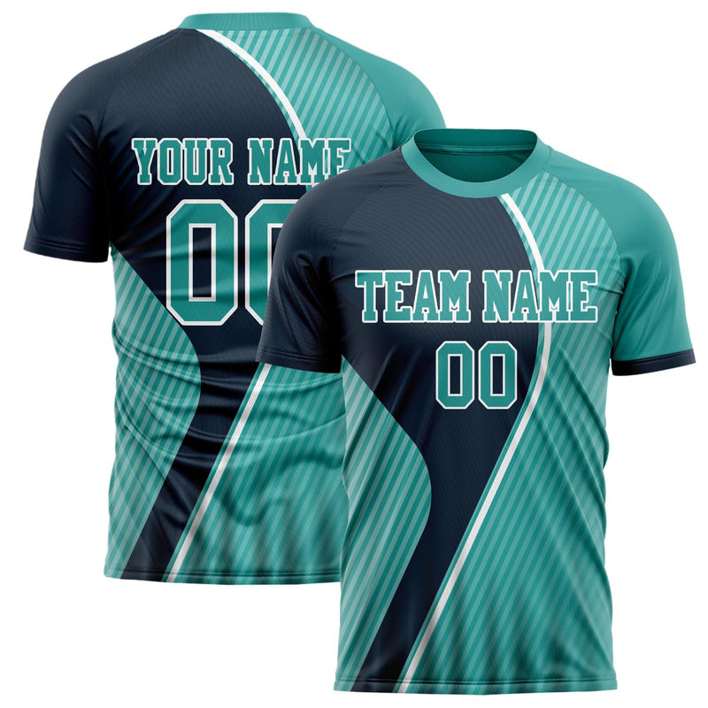 Custom Navy Teal Pattern Soccer Jersey FT02240809XF192