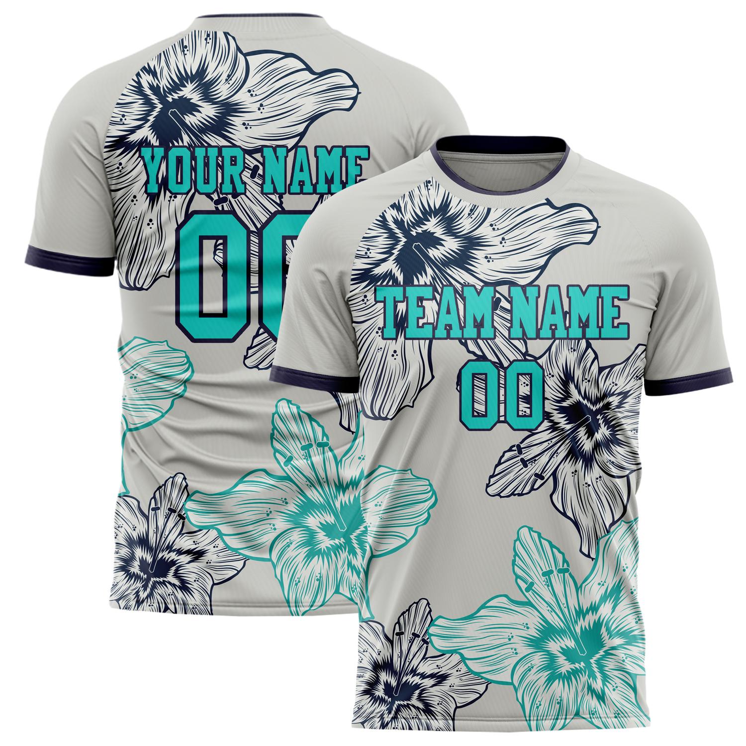 Custom Gray Navy Pattern Soccer Jersey FT02240809XF196