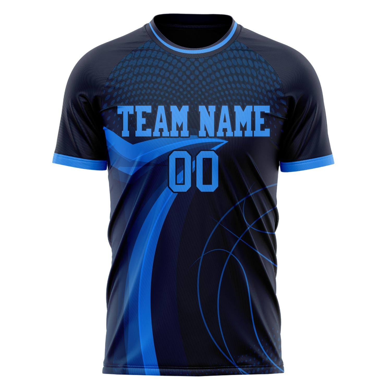 Custom Black Blue Pattern Soccer Jersey