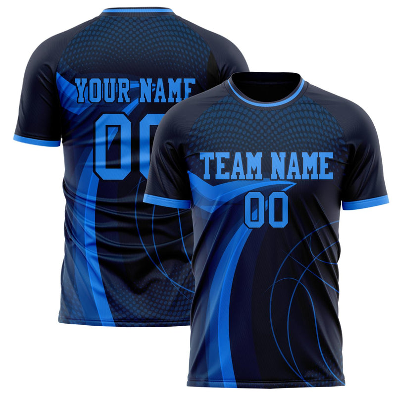 Custom Black Blue Pattern Soccer Jersey FT02240809XF198