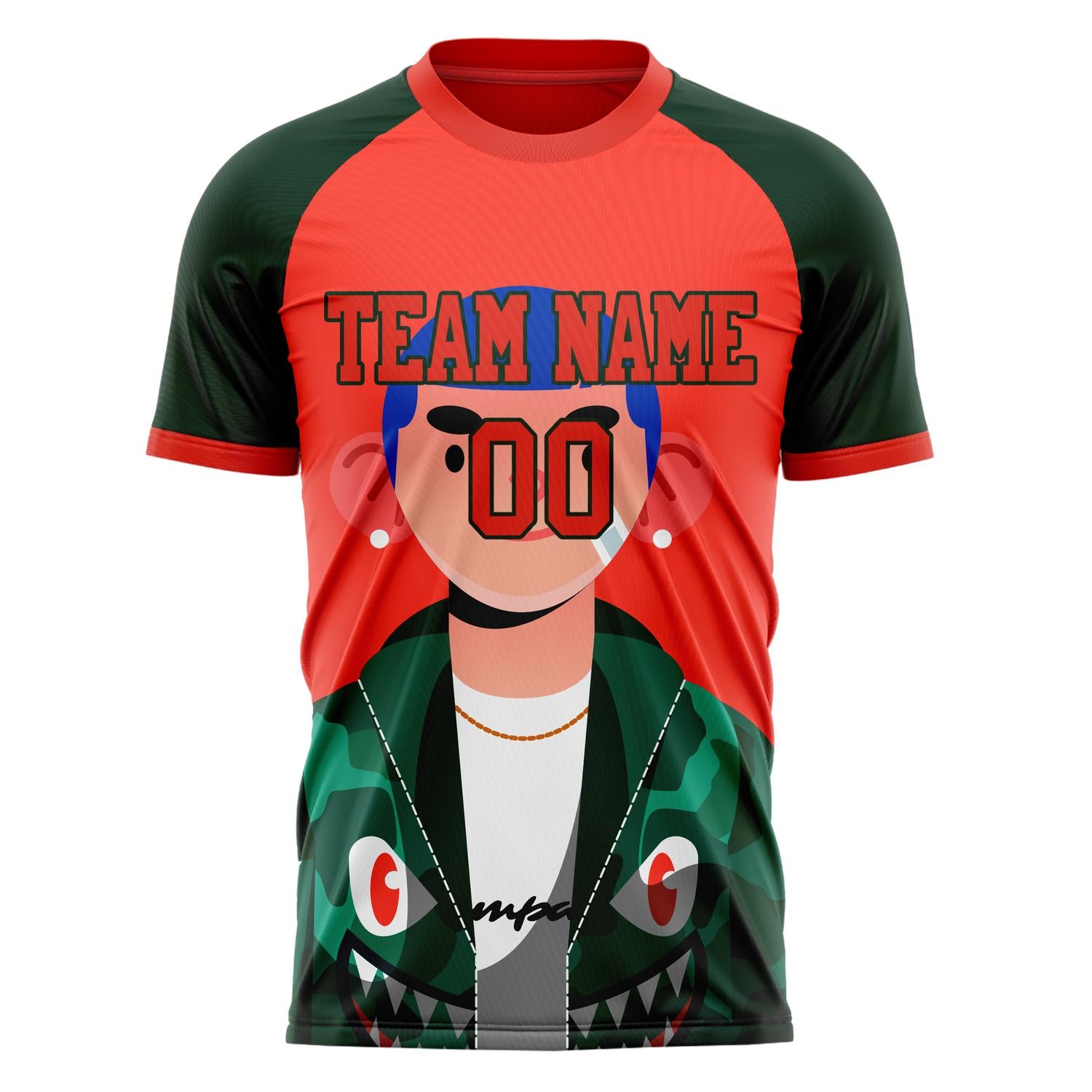 Custom Red Green Pattern Soccer Jersey