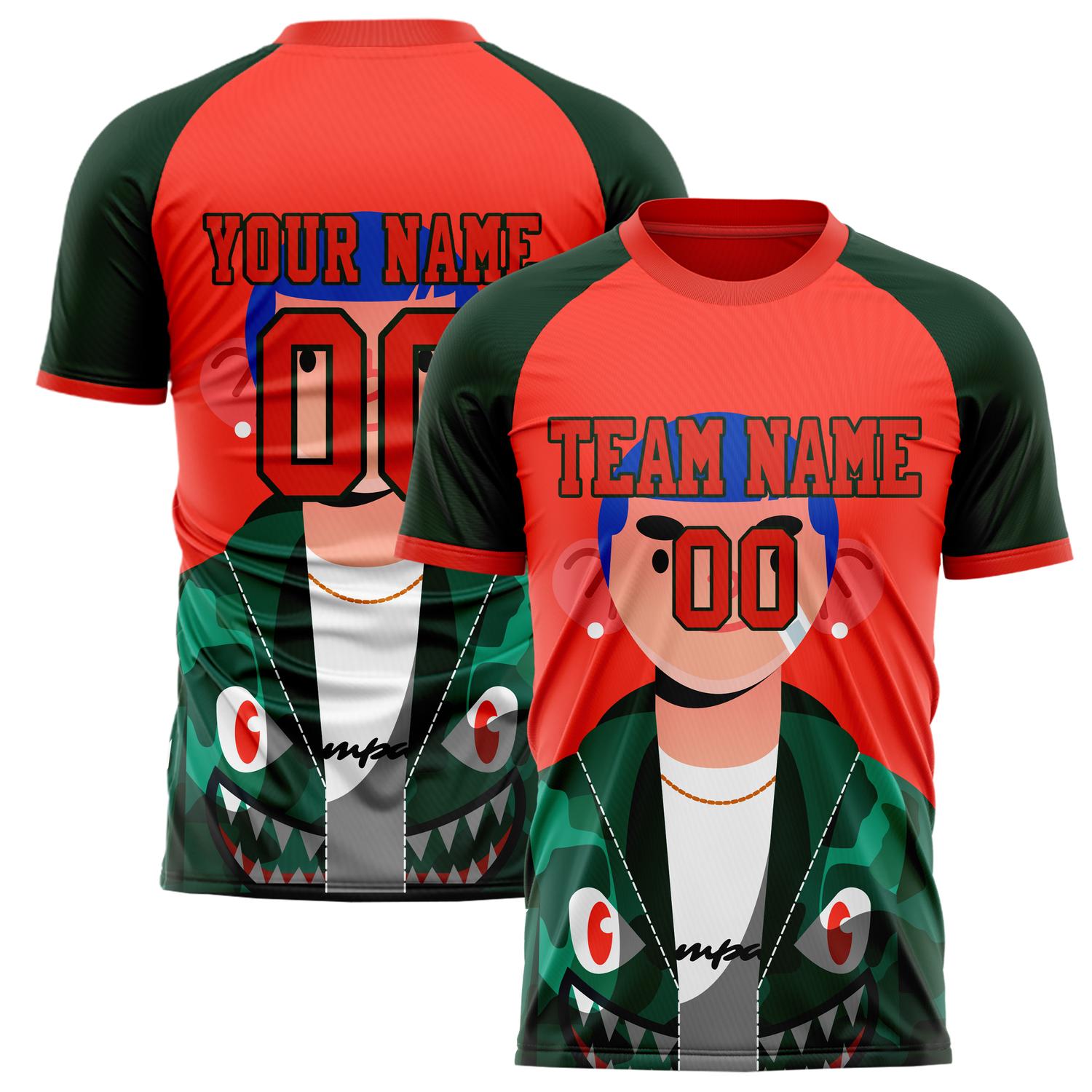 Custom Red Green Pattern Soccer Jersey FT02240809XF204
