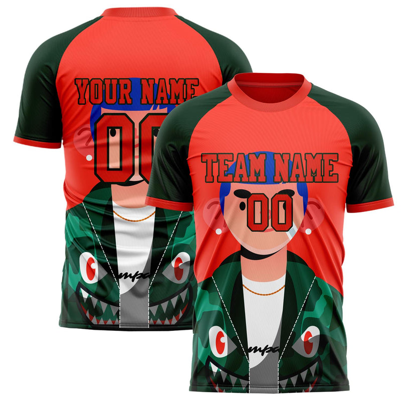 Custom Red Green Pattern Soccer Jersey FT02240809XF204
