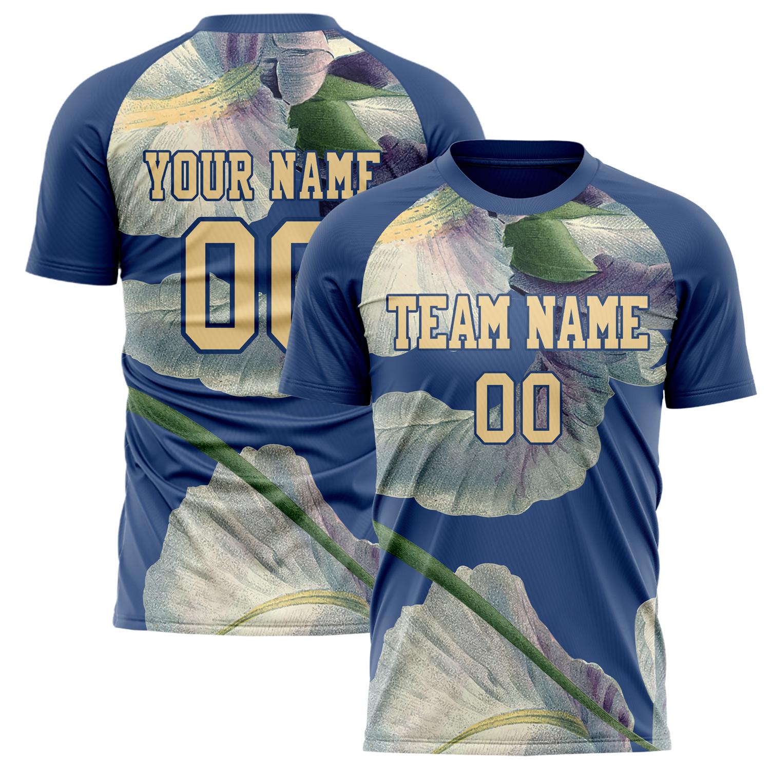 Custom Navy Light Brown Pattern Soccer Jersey FT02240809XF206