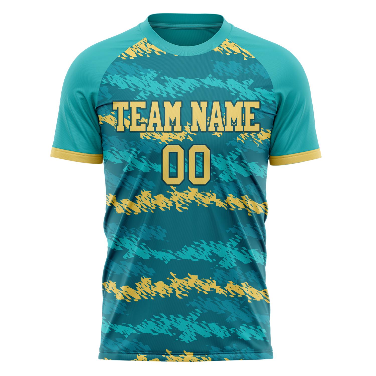 Custom Teal Old Gold Pattern Soccer Jersey