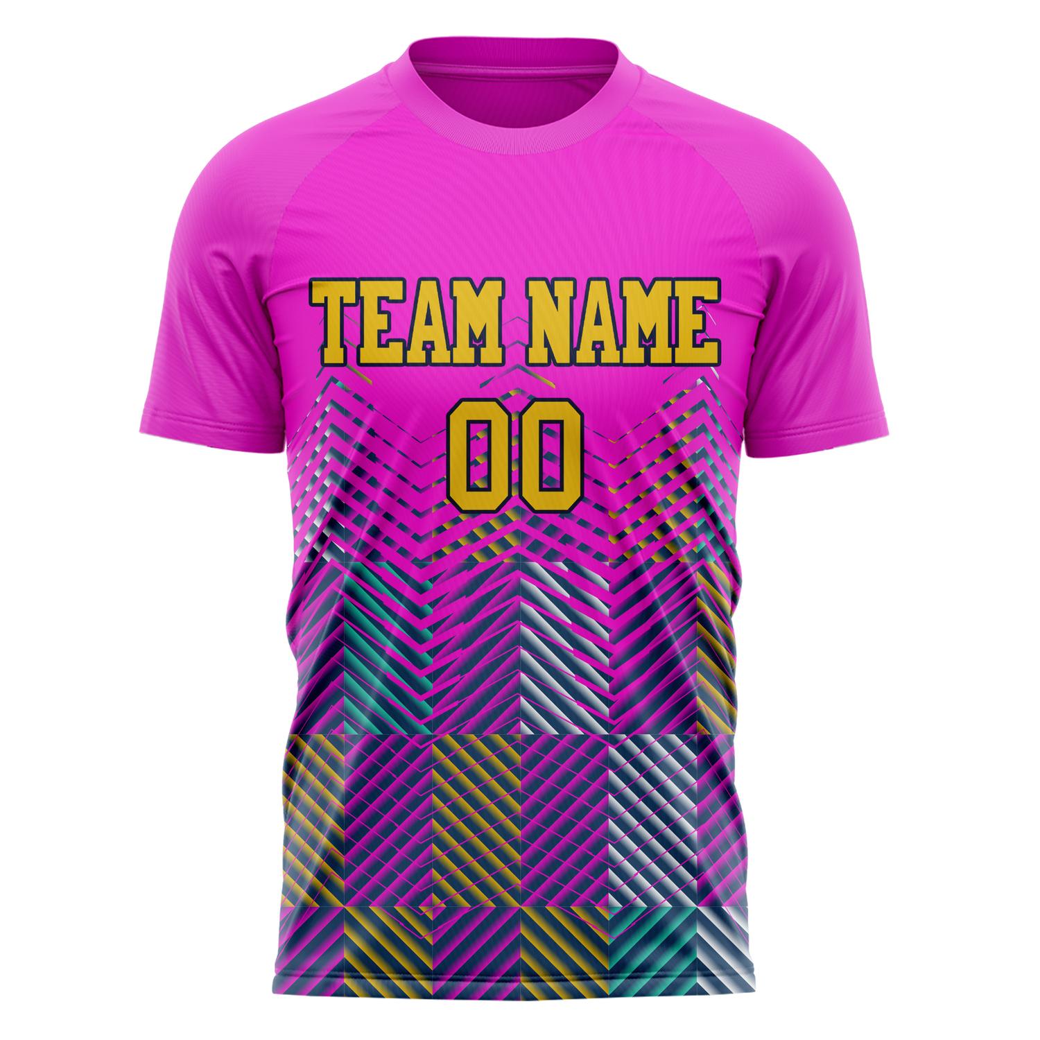 Custom Pink Old Gold Pattern Soccer Jersey
