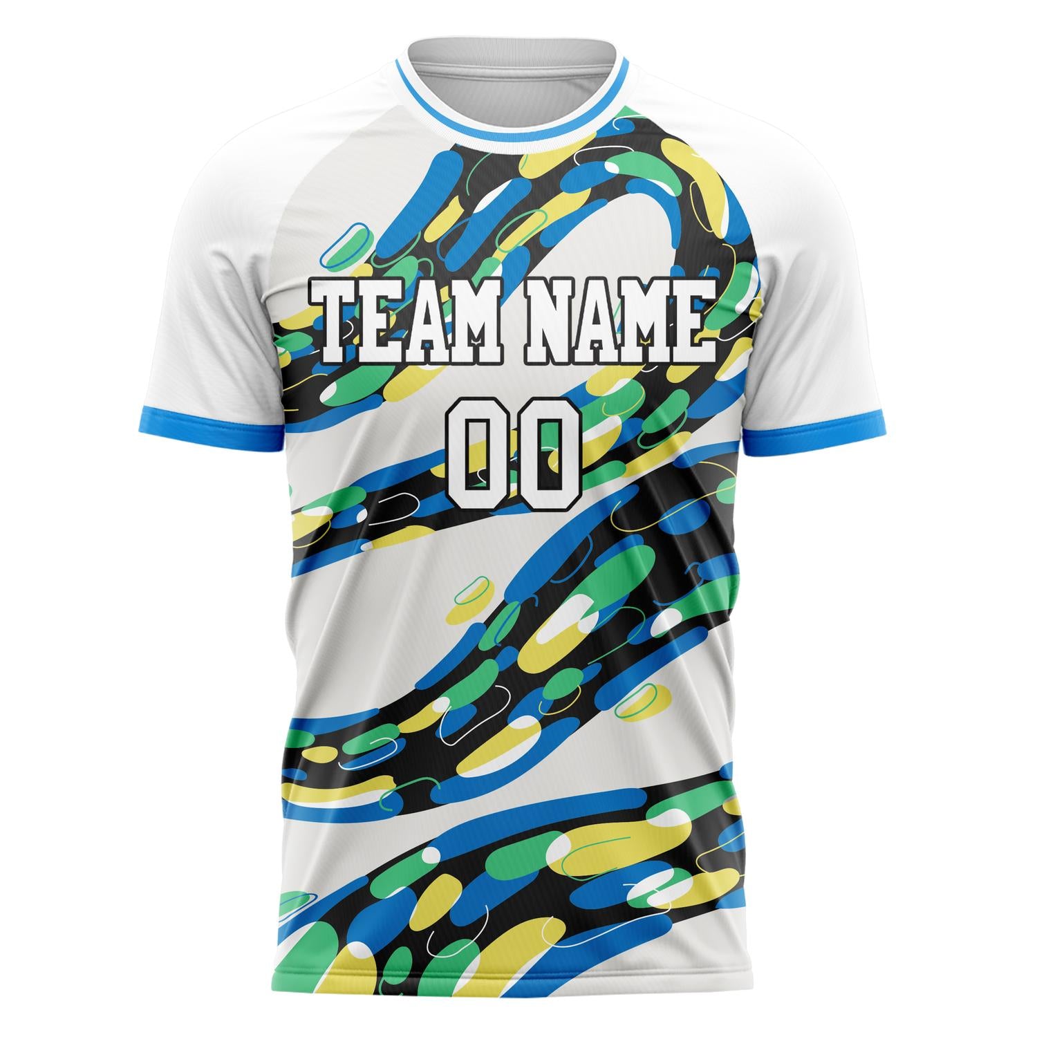 Custom White Blue Pattern Soccer Jersey