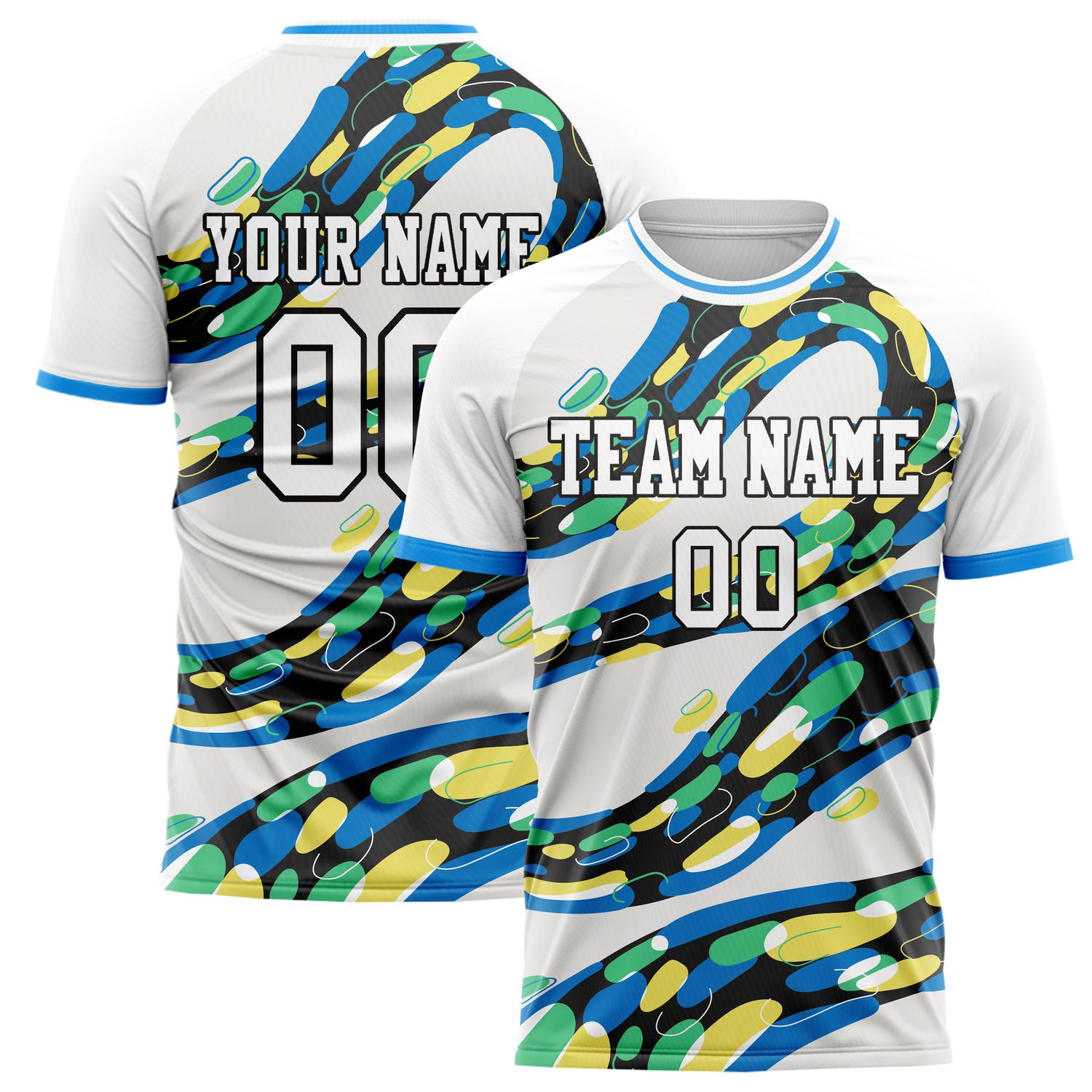 Custom White Blue Pattern Soccer Jersey FT02240809XF209