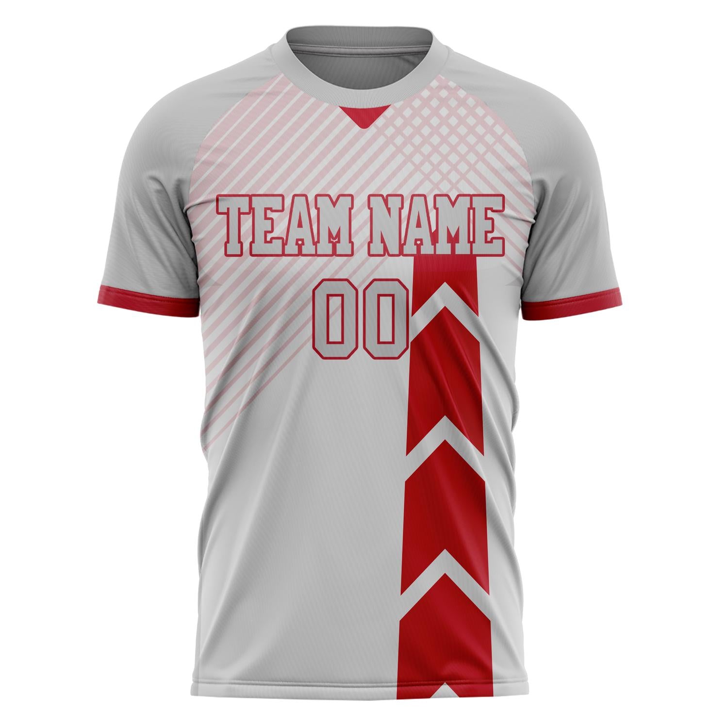 Custom Gray Red Pattern Soccer Jersey