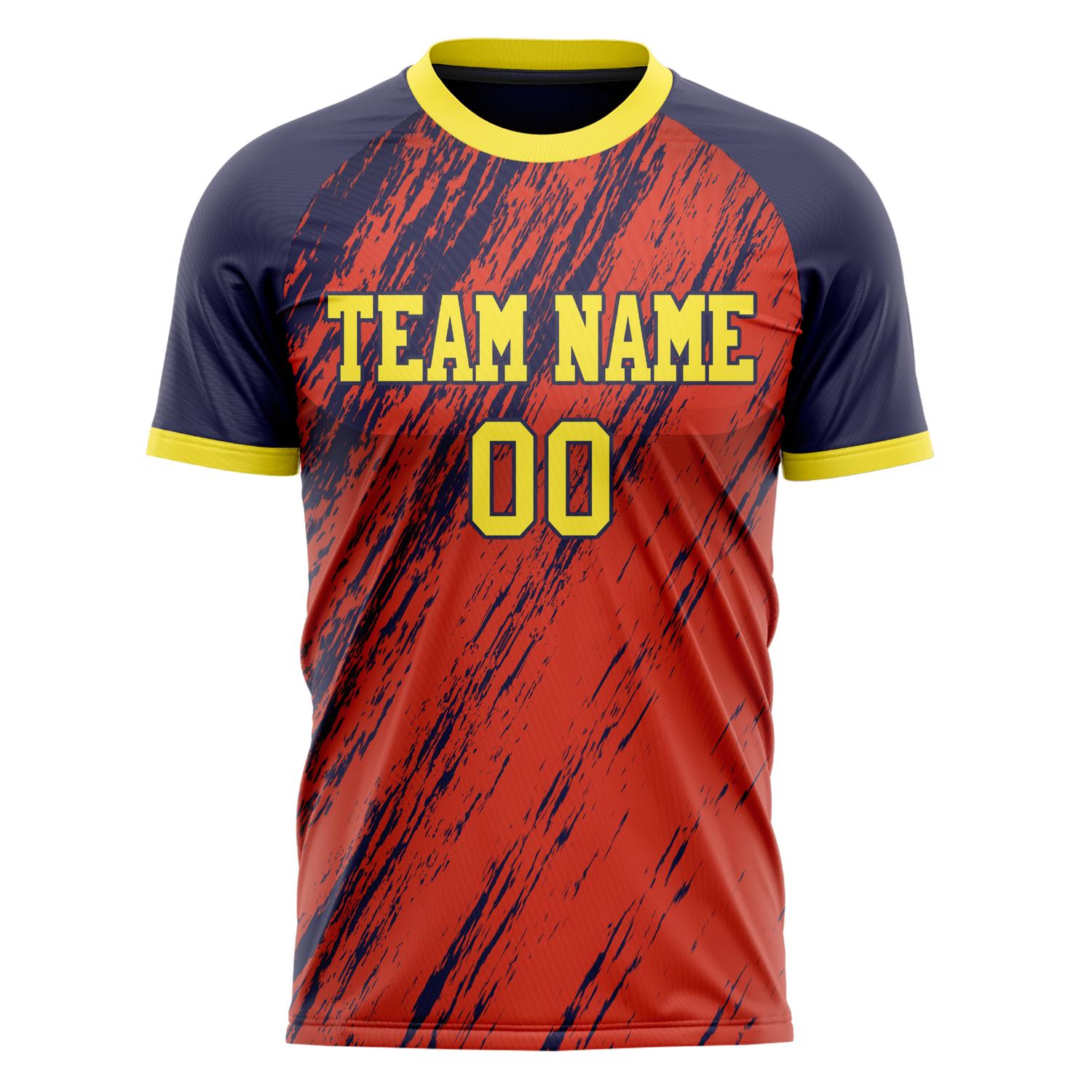 Custom Red Navy Pattern Soccer Jersey