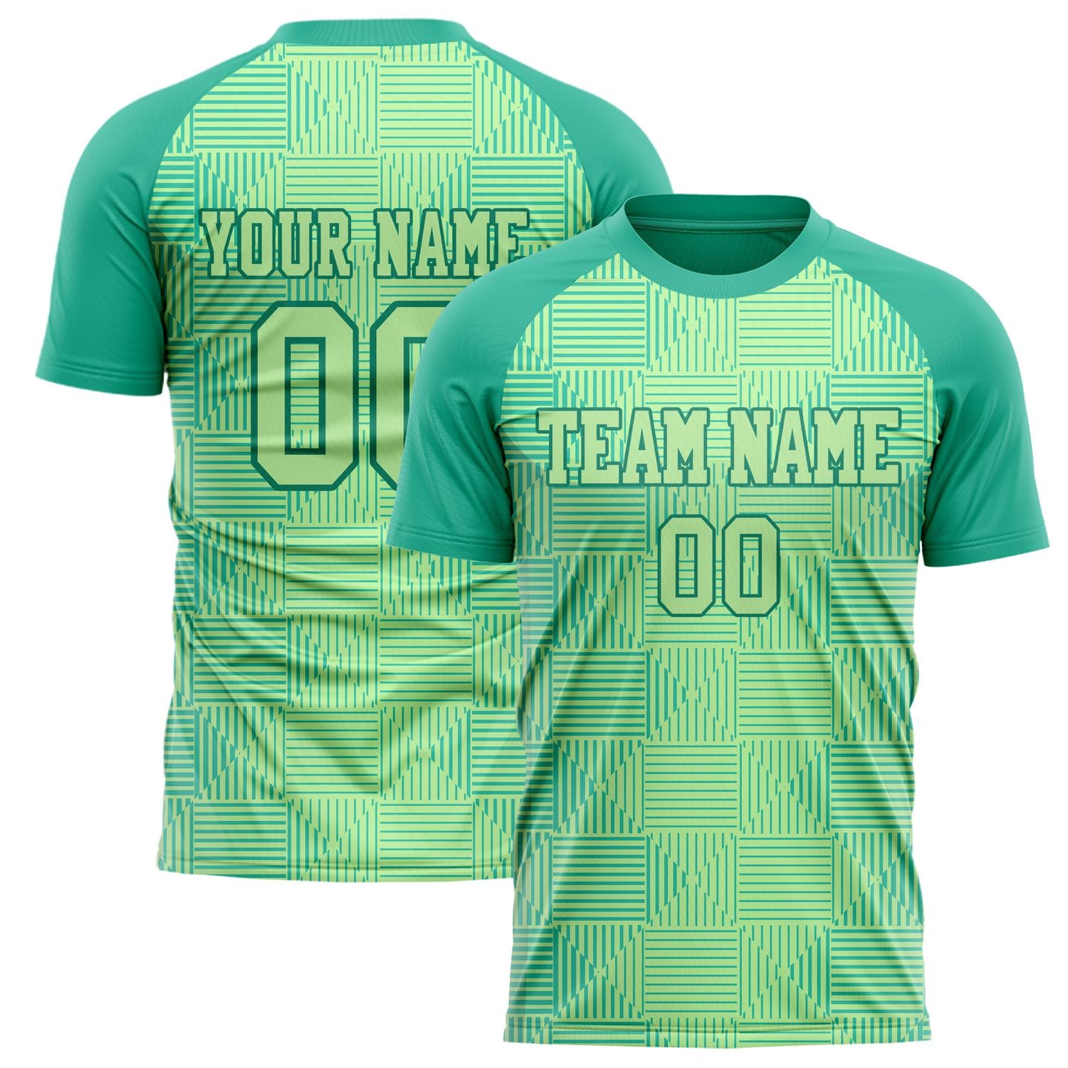 Custom Teal Green Pattern Soccer Jersey FT02240809XF214