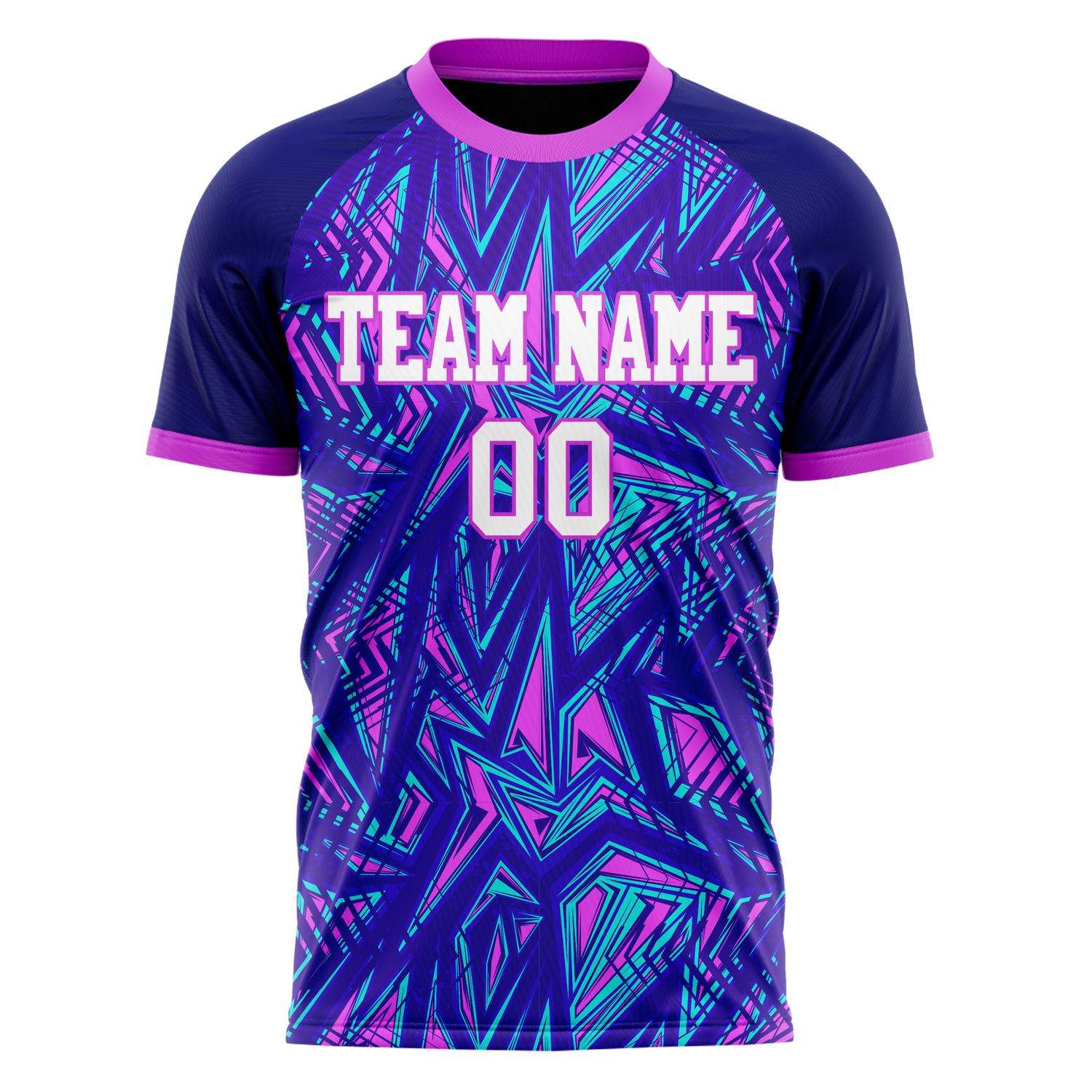 Custom Navy Purple Pattern Soccer Jersey
