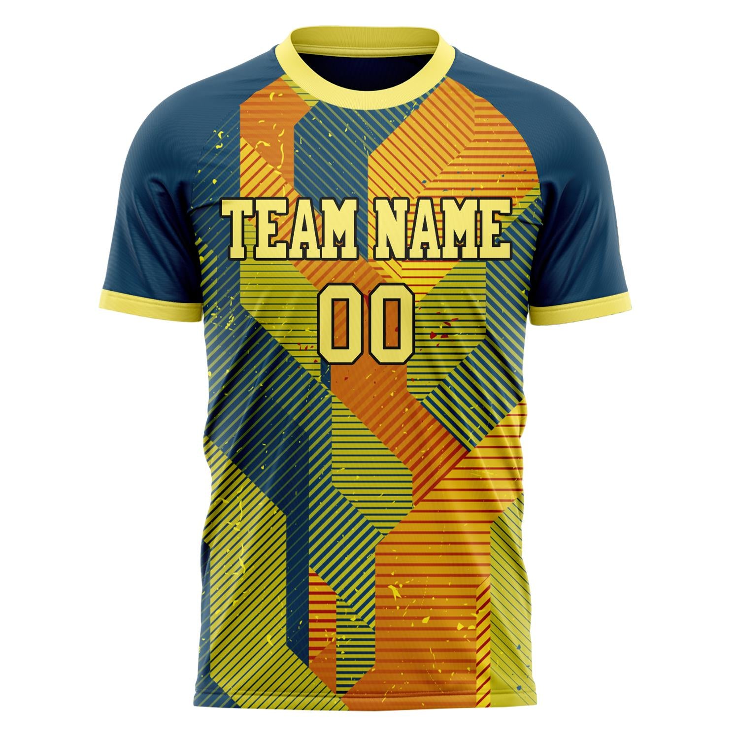 Custom Navy Yellow Pattern Soccer Jersey