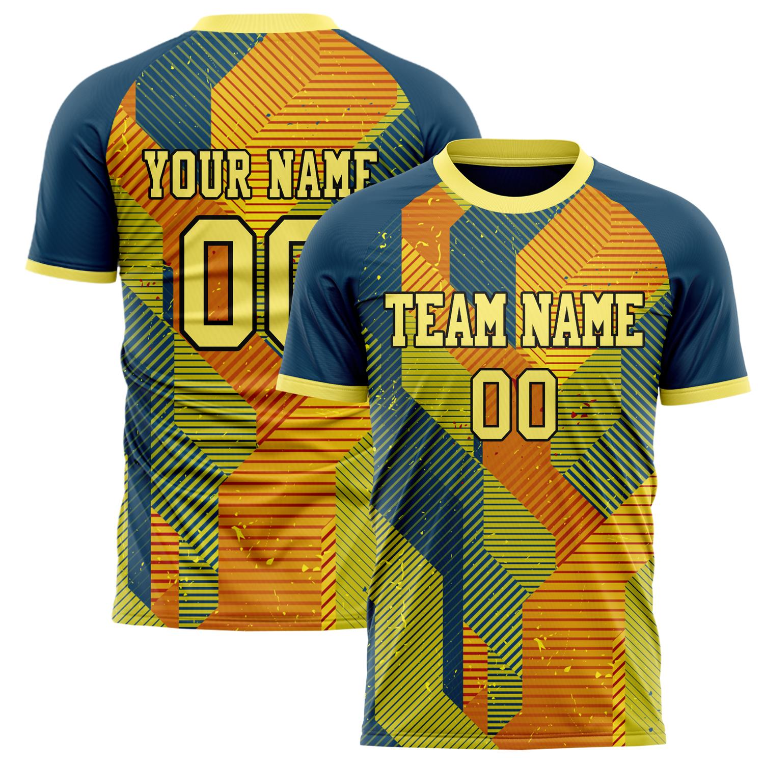 Custom Navy Yellow Pattern Soccer Jersey FT02240809XF219