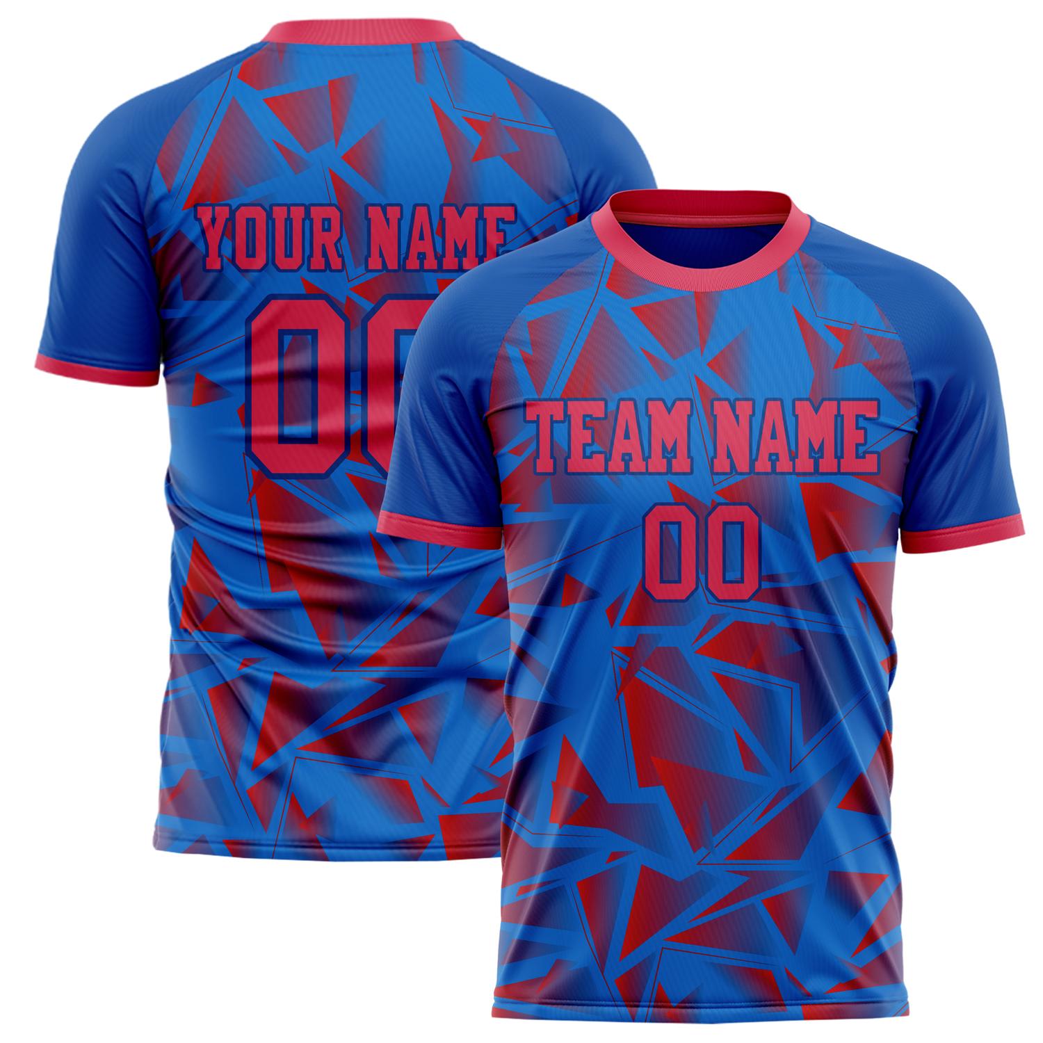 Custom Blue Red Pattern Soccer Jersey FT02240809XF221