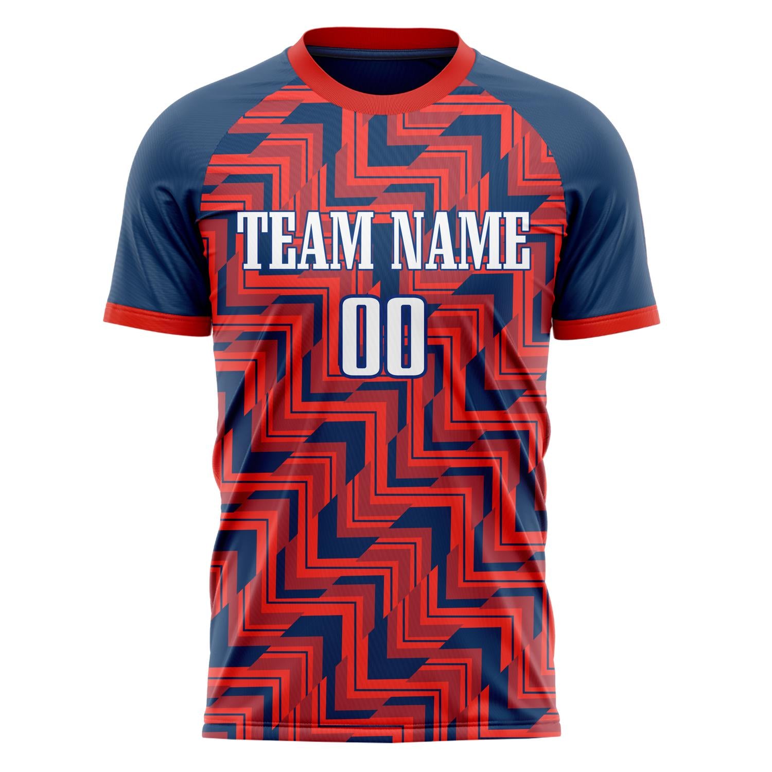 Custom Red Navy Pattern Soccer Jersey