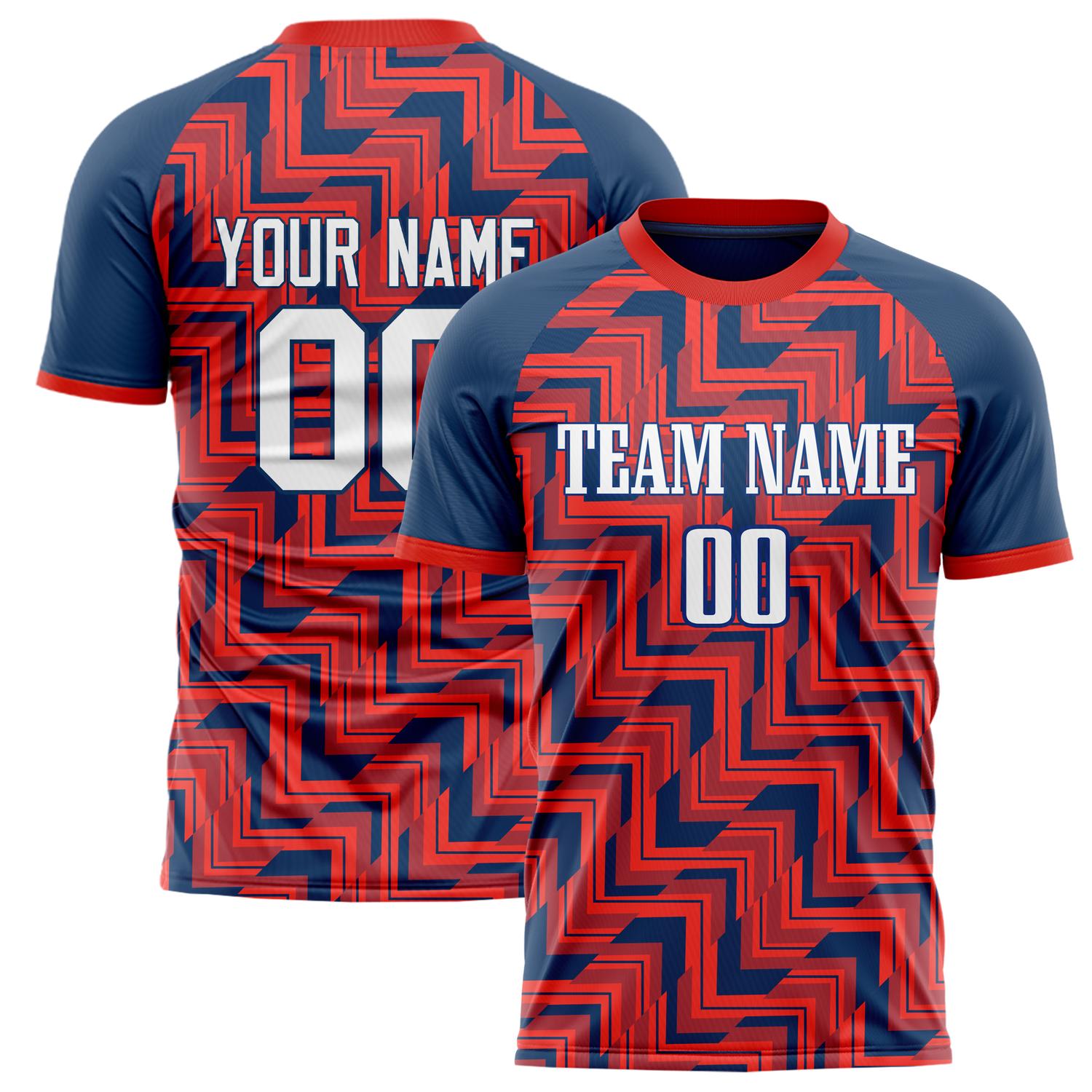 Custom Red Navy Pattern Soccer Jersey FT02240809XF224