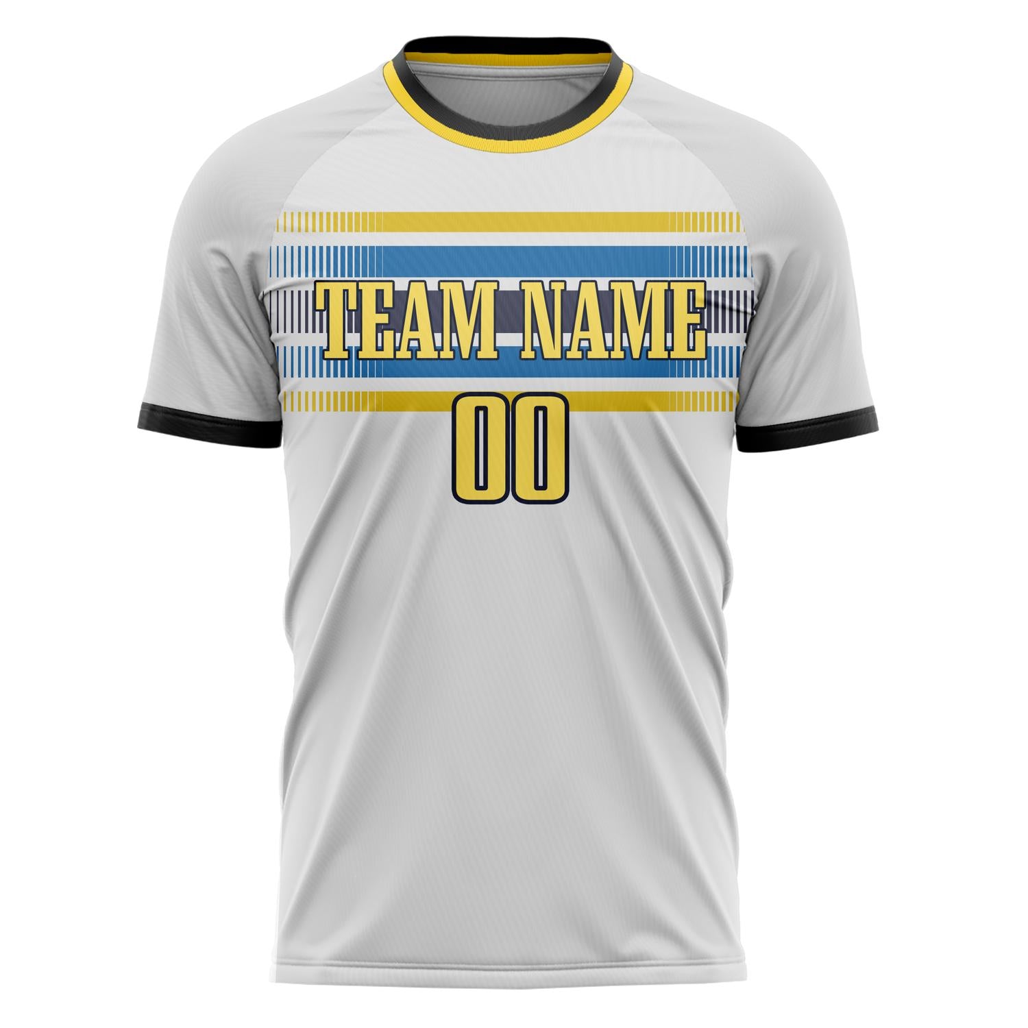 Custom White Yellow Pattern Soccer Jersey