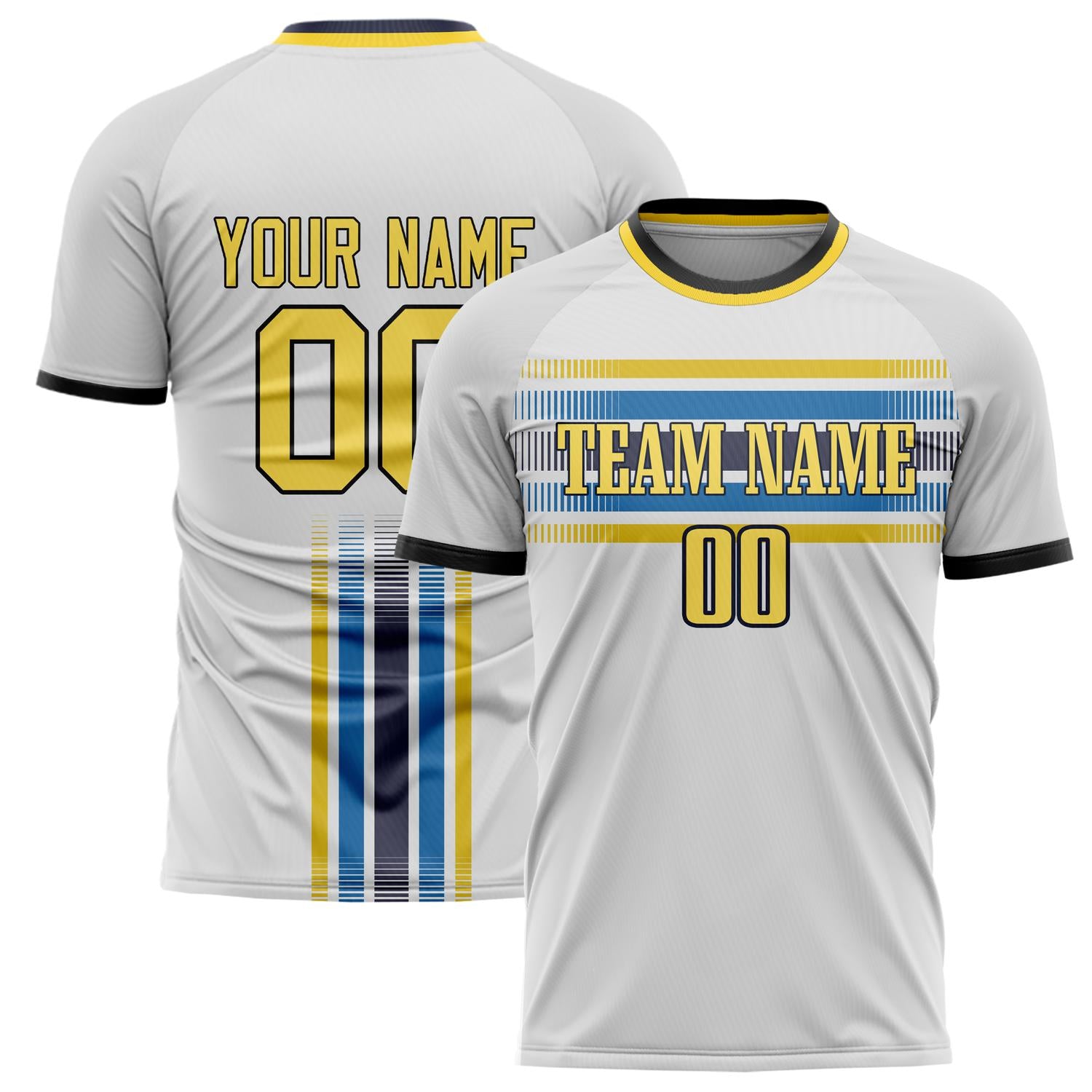 Custom White Yellow Pattern Soccer Jersey FT02240809XF234