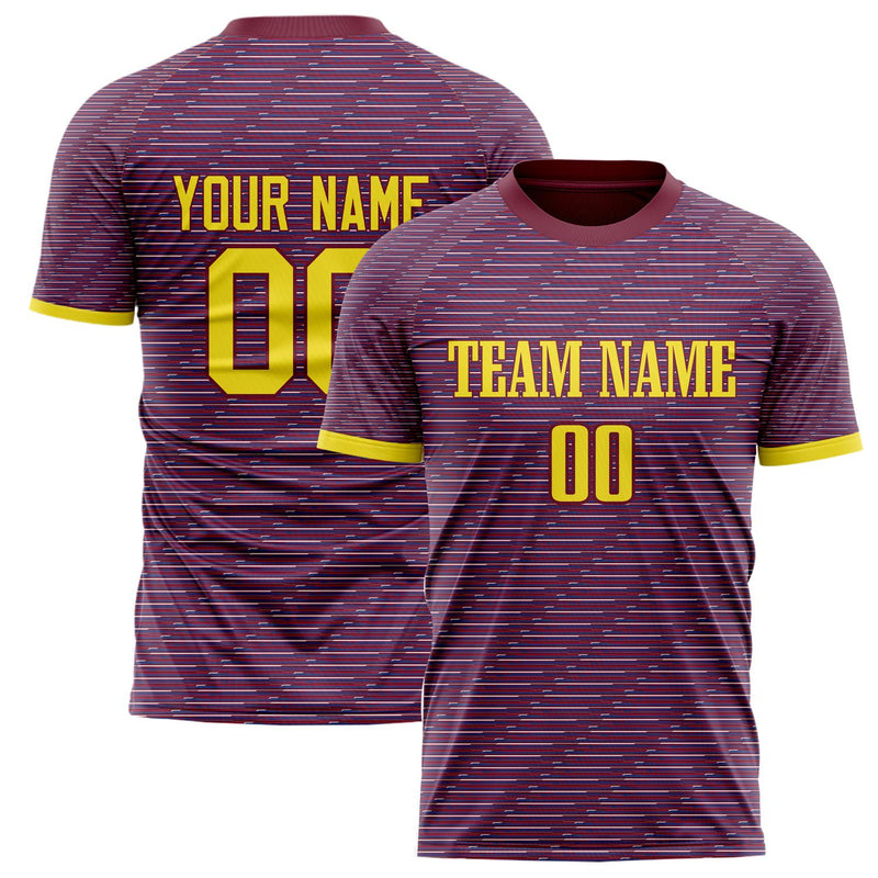 Custom Maroon Gold Pattern Soccer Jersey FT02240809XF237