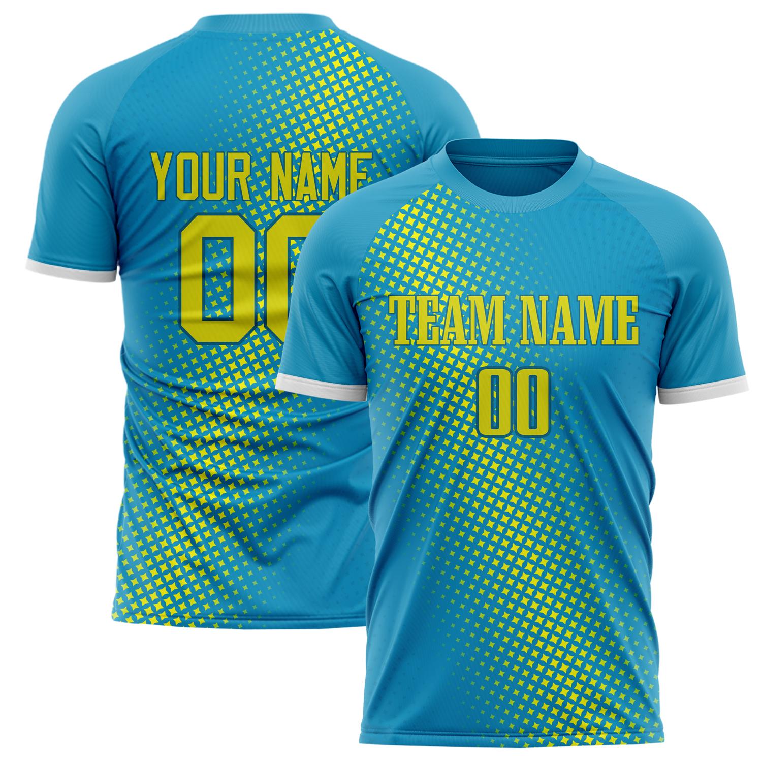 Custom Teal Yellow Pattern Soccer Jersey FT02240809XF238
