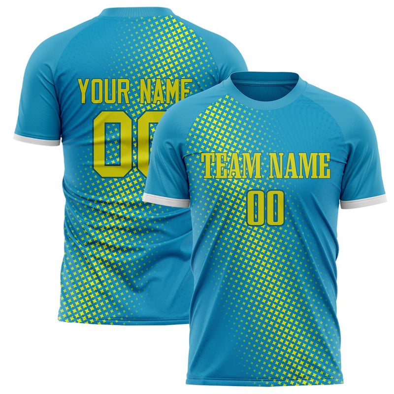 Custom Teal Yellow Pattern Soccer Jersey FT02240809XF238