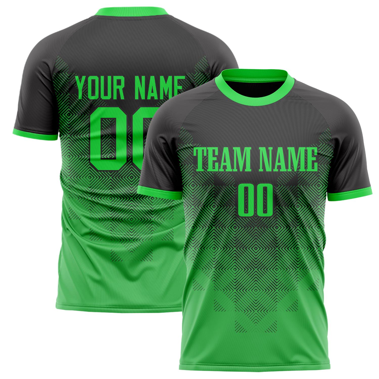 Custom Black Green Pattern Soccer Jersey FT02240809XF239