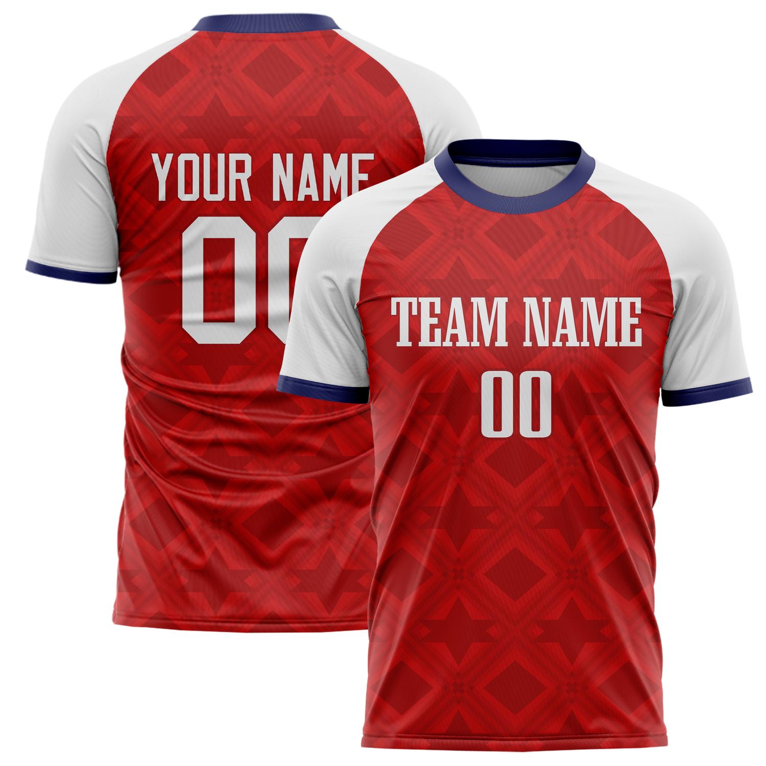 Custom Red White Pattern Soccer Jersey FT02240809XF240