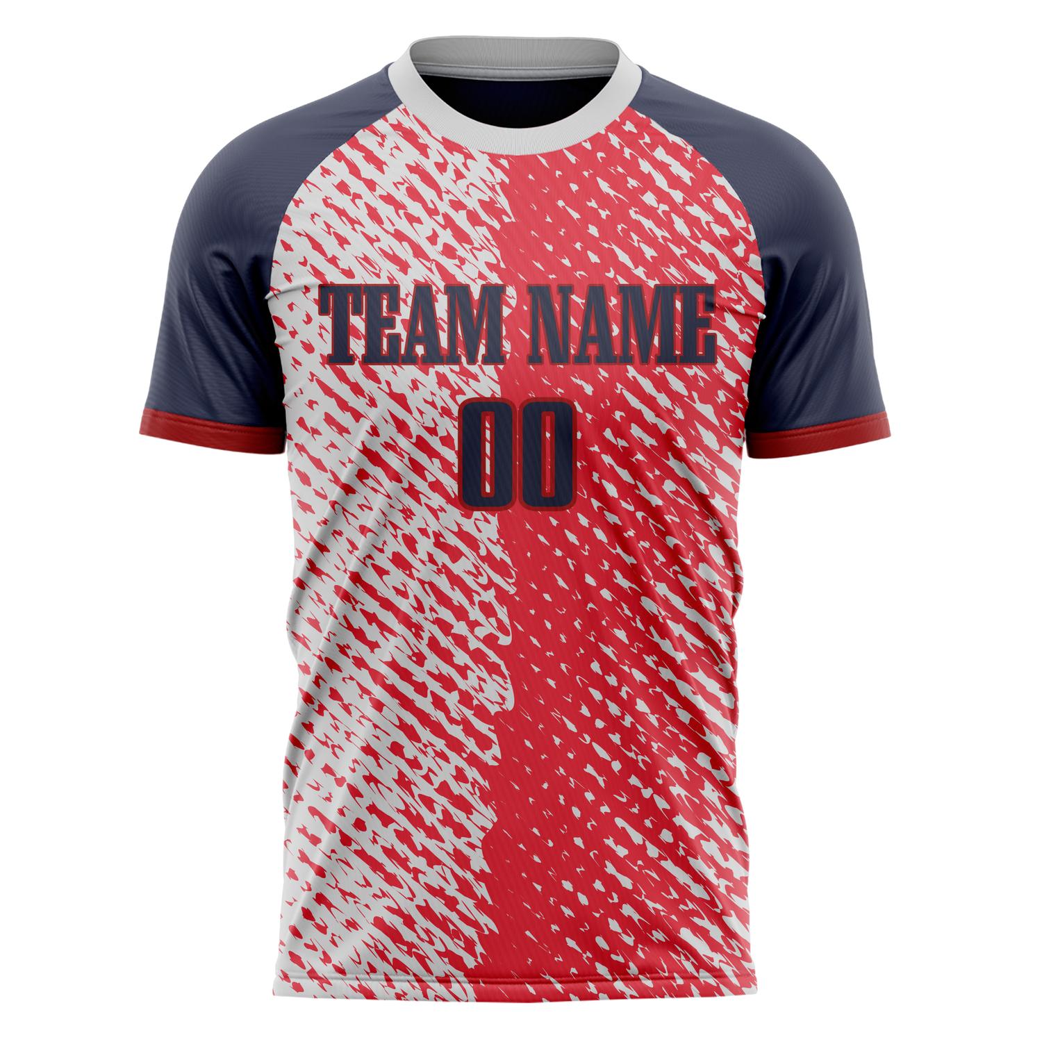 Custom Red Navy Pattern Soccer Jersey