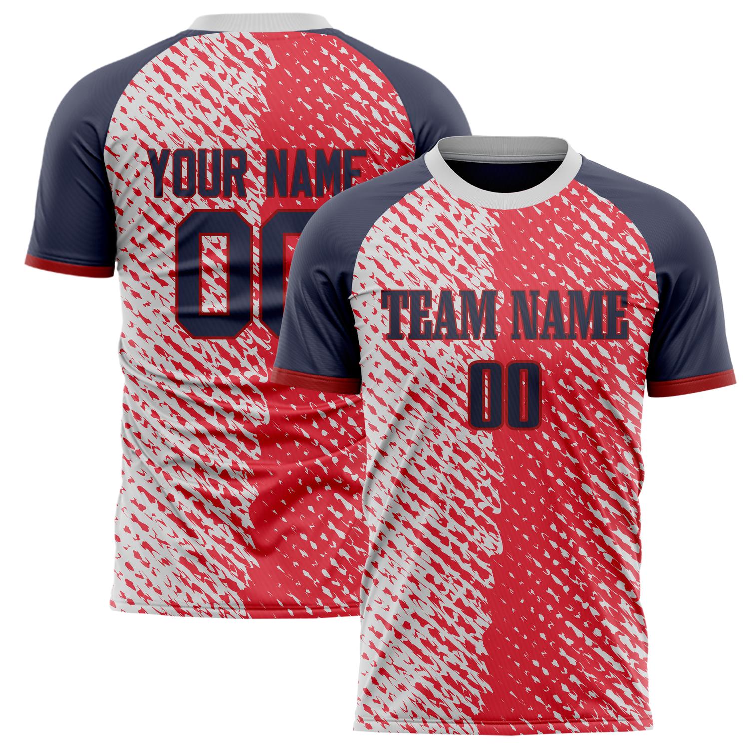 Custom Red Navy Pattern Soccer Jersey FT02240809XF241