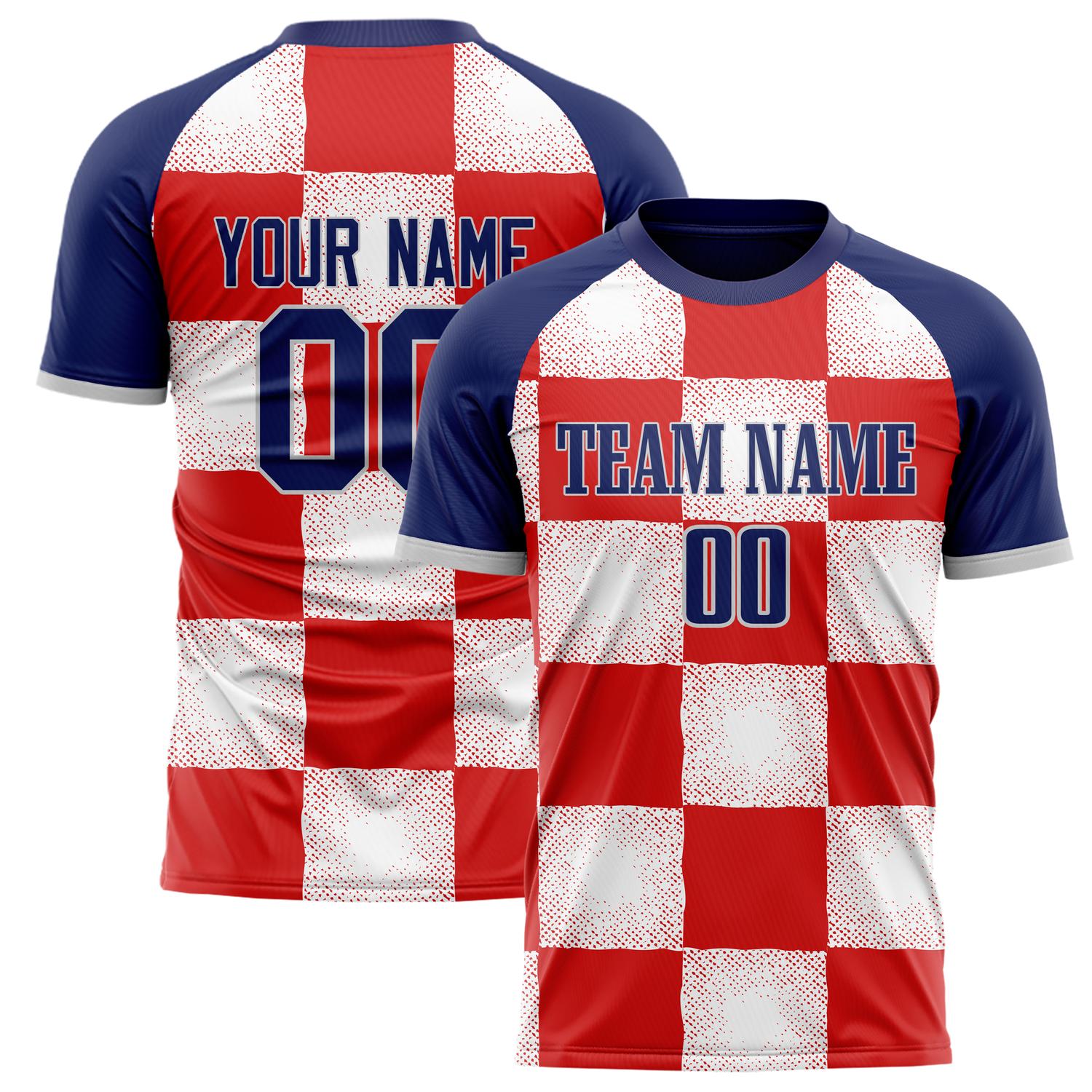 Custom Red Navy Pattern Soccer Jersey FT02240809XF242