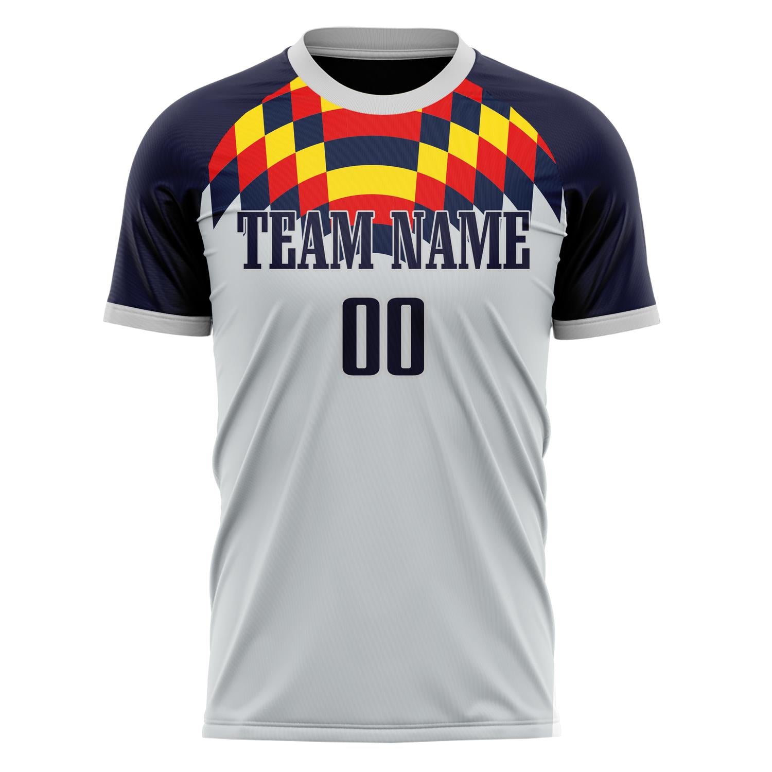 Custom Gray Navy Pattern Soccer Jersey