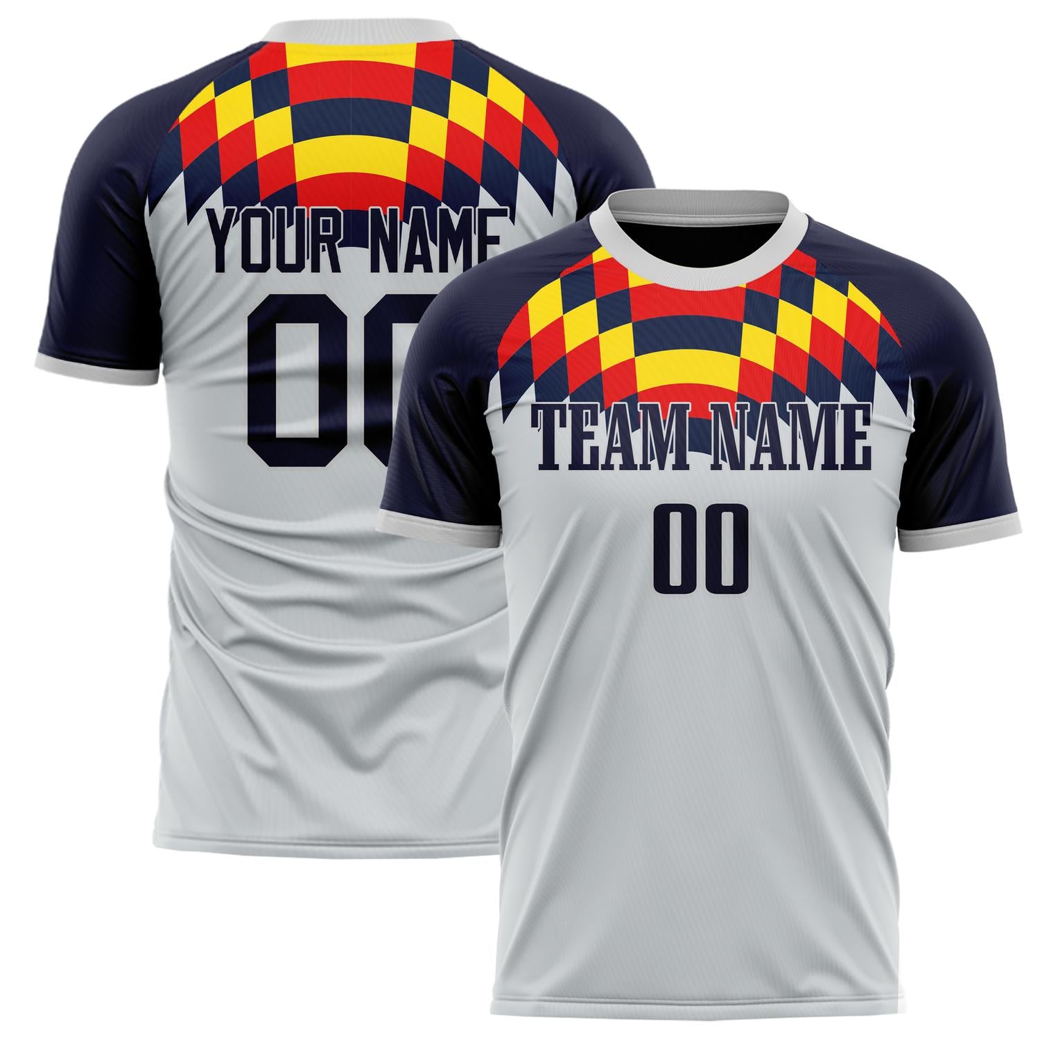 Custom Gray Navy Pattern Soccer Jersey FT02240809XF243