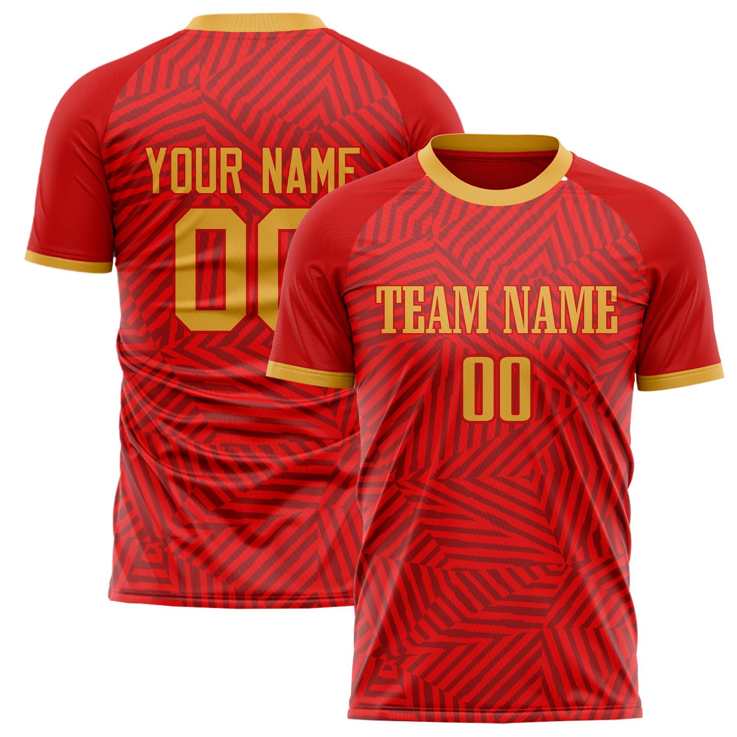 Custom Red Old Gold Pattern Soccer Jersey FT02240809XF244