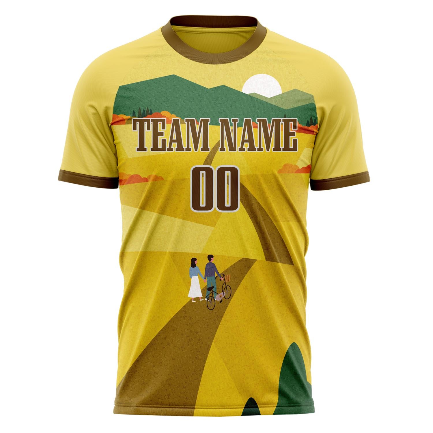 Custom Gold Brown Pattern Soccer Jersey