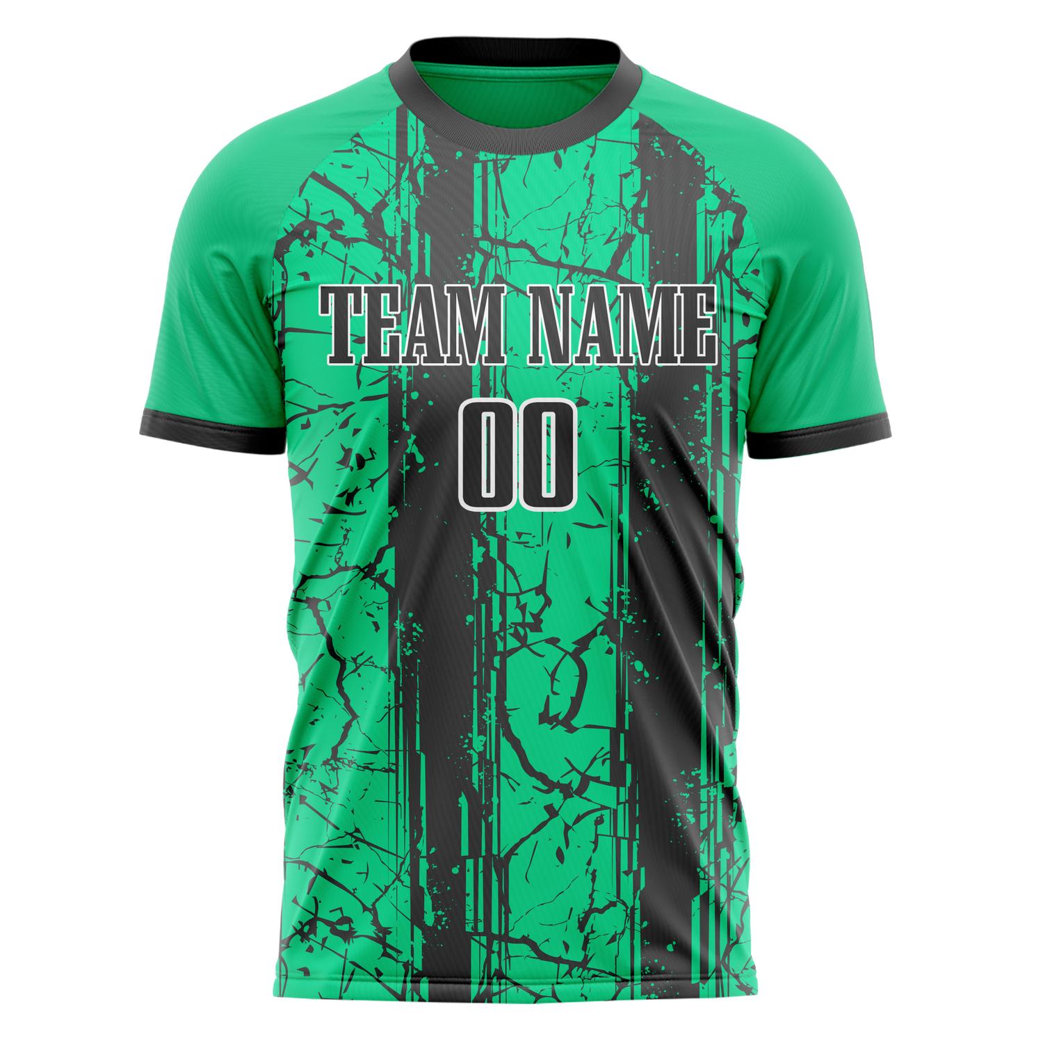 Custom Green Black Pattern Soccer Jersey