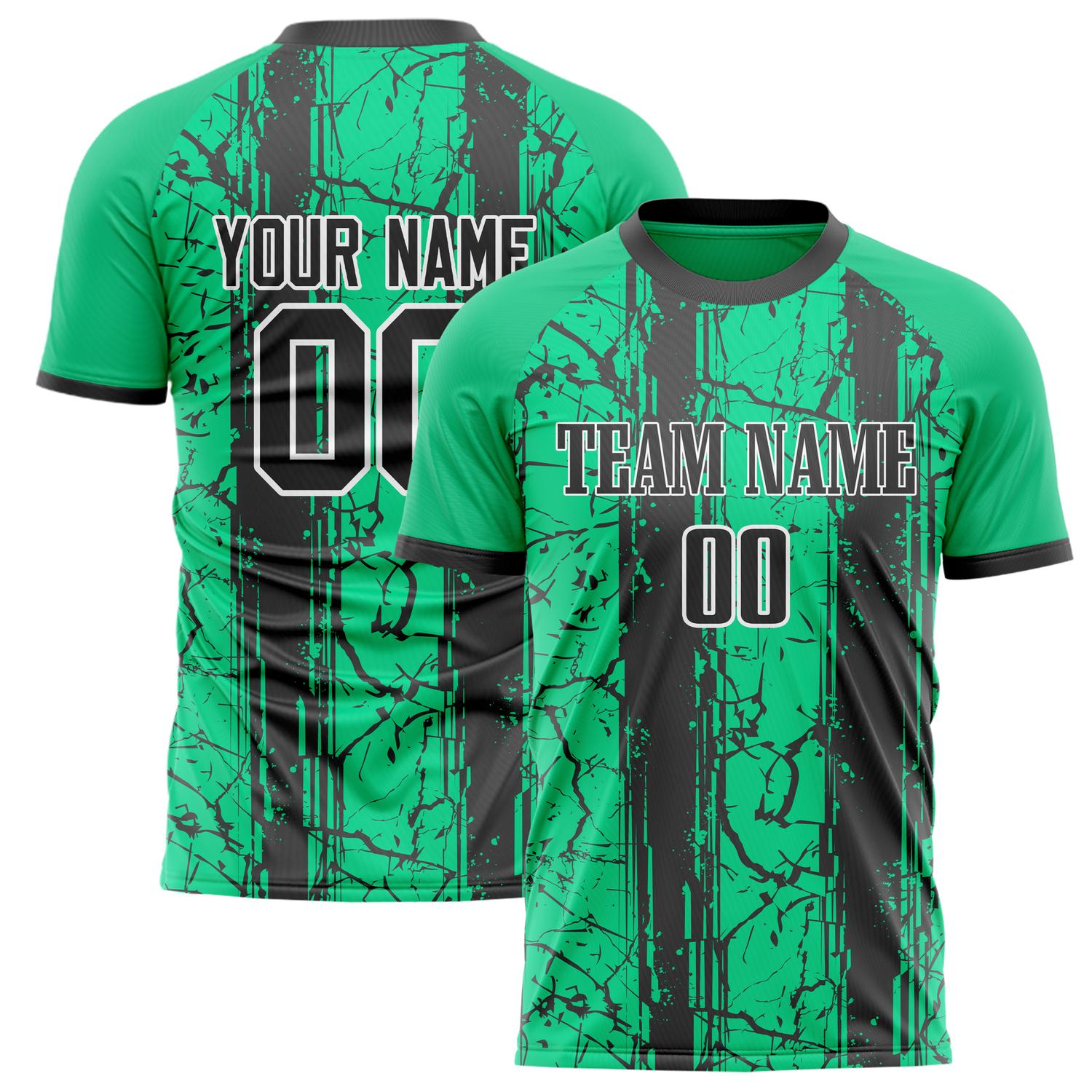 Custom Green Black Pattern Soccer Jersey FT02240809XF250