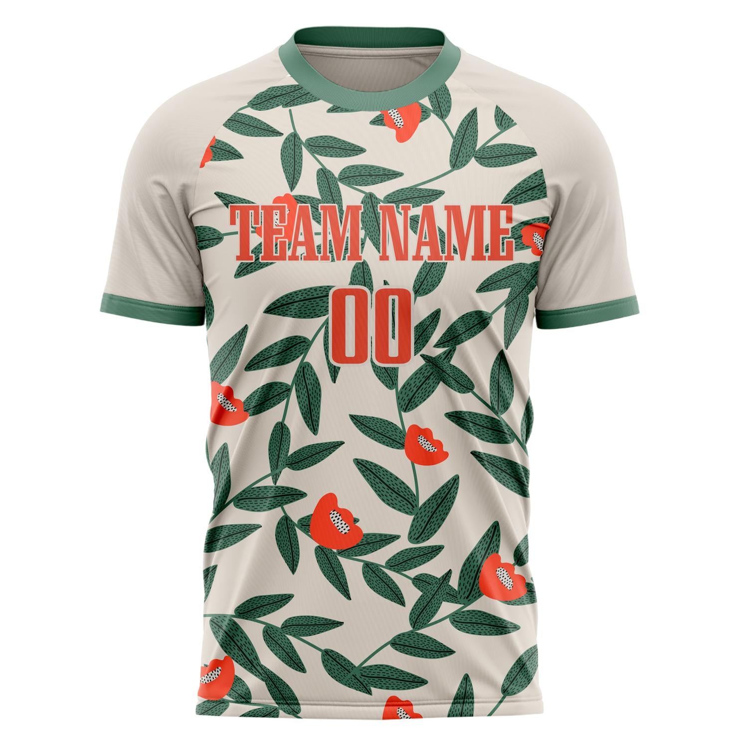 Custom Cream Green Pattern Soccer Jersey