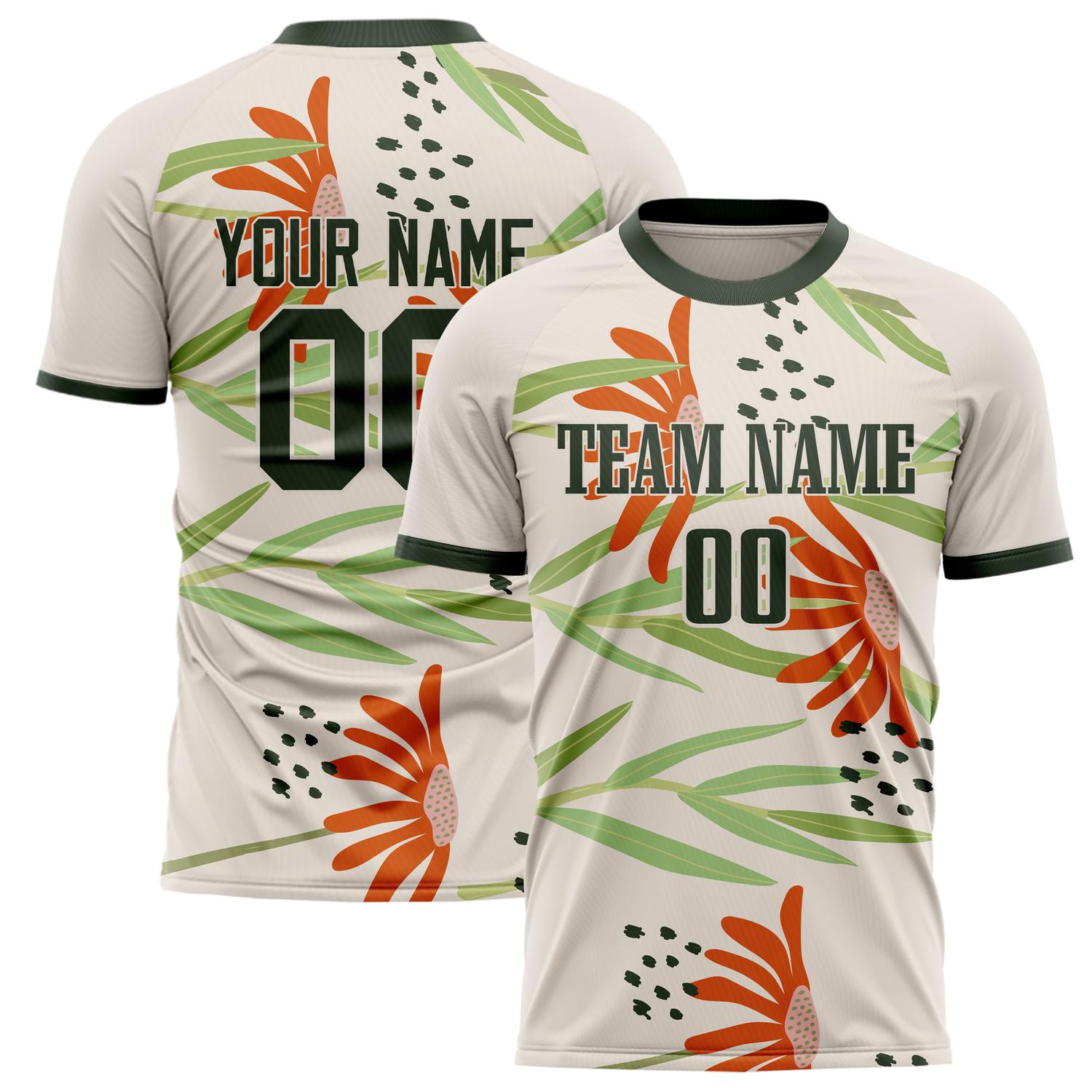 Custom Cream Green Pattern Soccer Jersey FT02240809XF253