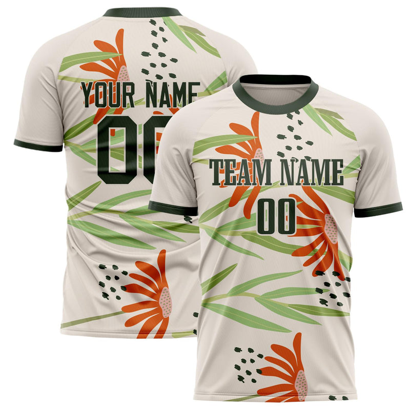 Custom Cream Green Pattern Soccer Jersey FT02240809XF253