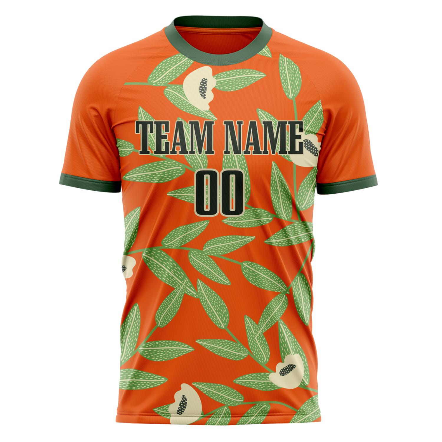 Custom Orange Green Pattern Soccer Jersey