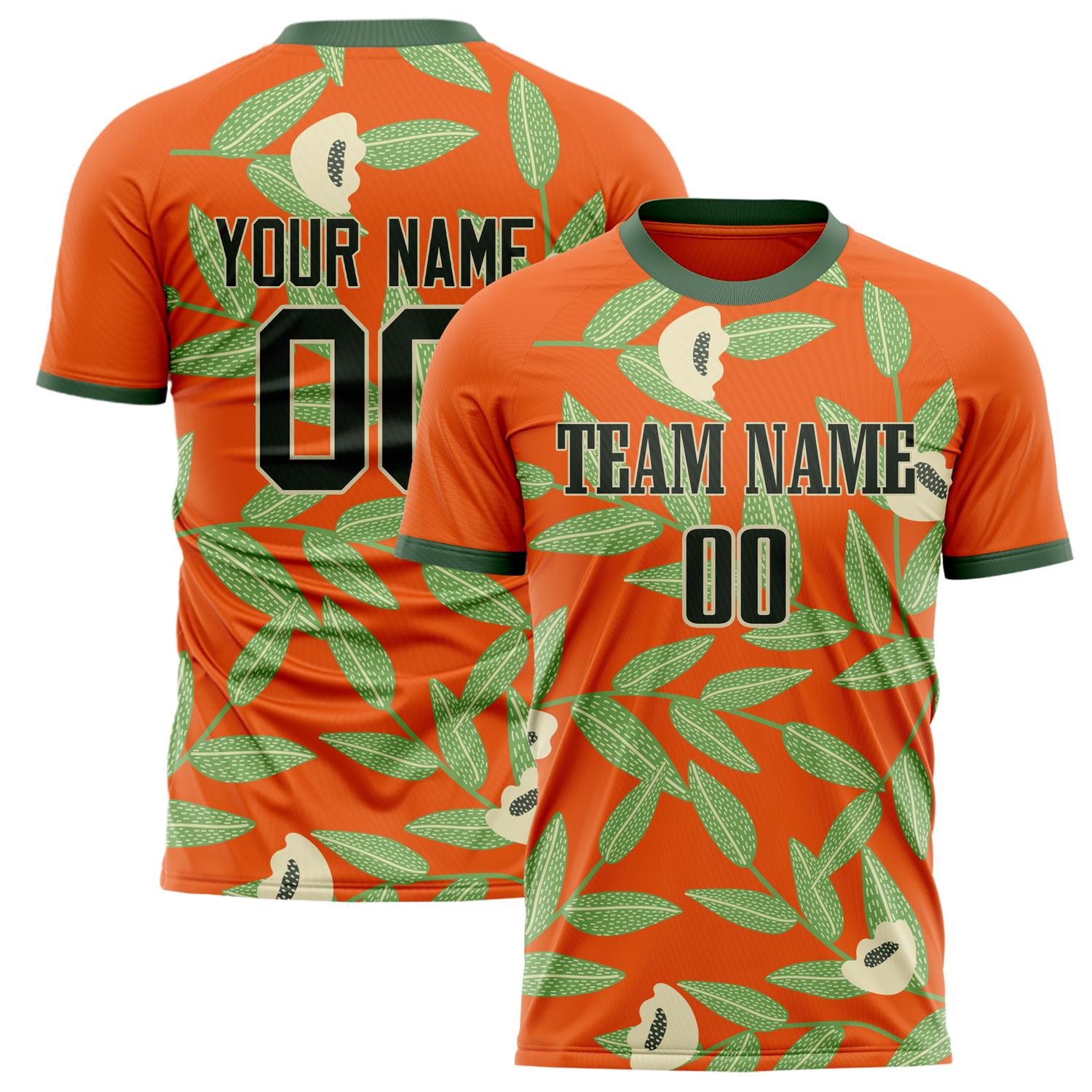 Custom Orange Green Pattern Soccer Jersey FT02240809XF255