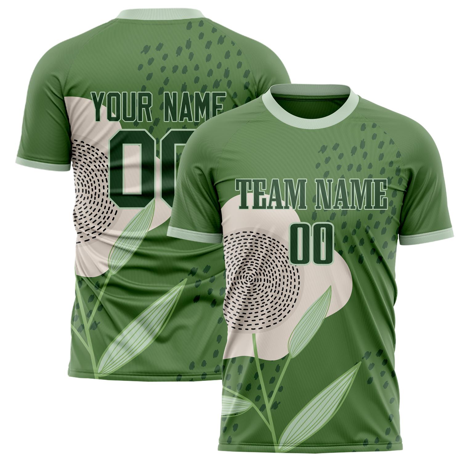 Custom Green Cream Pattern Soccer Jersey FT02240809XF256