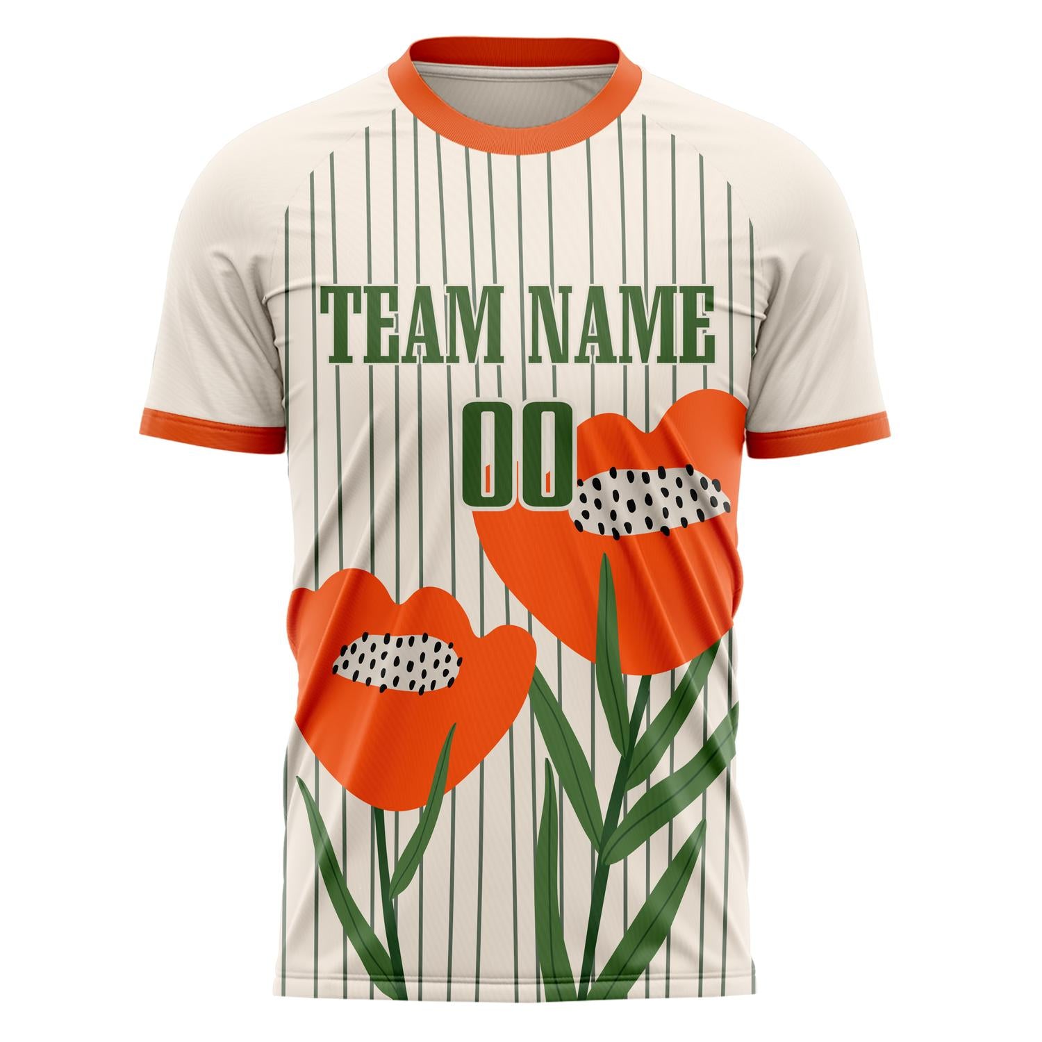 Custom Cream Green Pattern Soccer Jersey