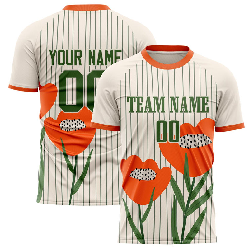 Custom Cream Green Pattern Soccer Jersey FT02240809XF257