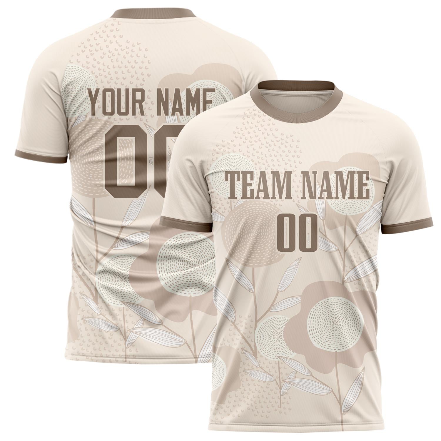 Custom Cream Brown Pattern Soccer Jersey FT02240809XF259