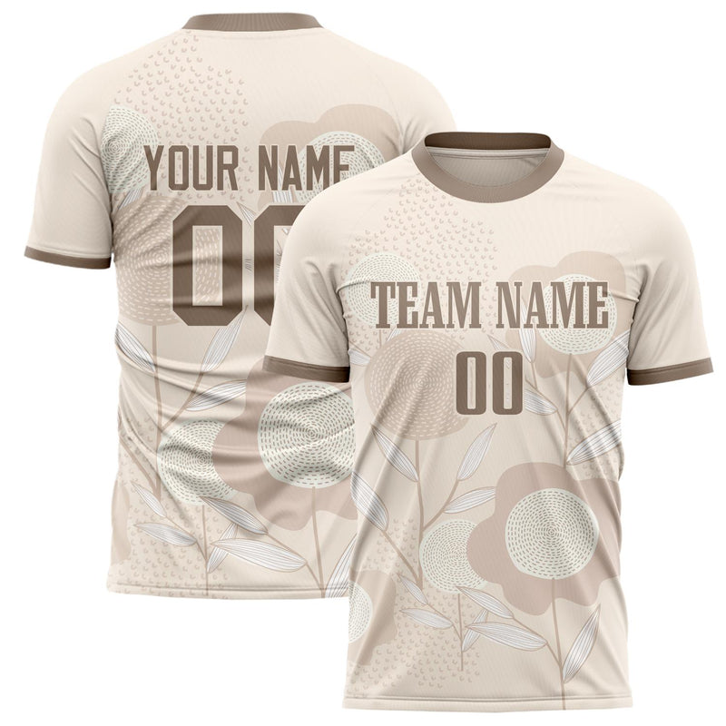 Custom Cream Brown Pattern Soccer Jersey FT02240809XF259