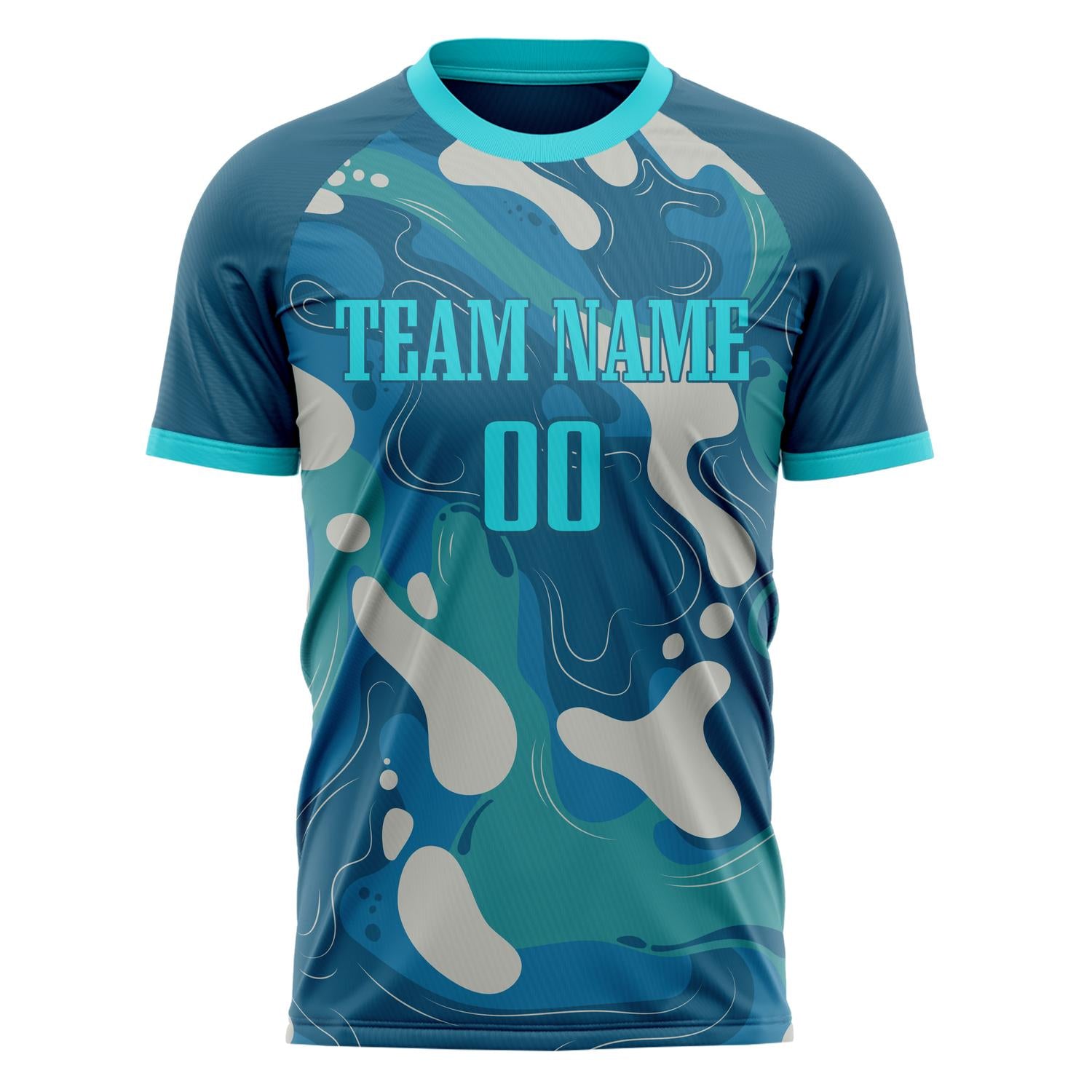 Custom Navy Teal Pattern Soccer Jersey
