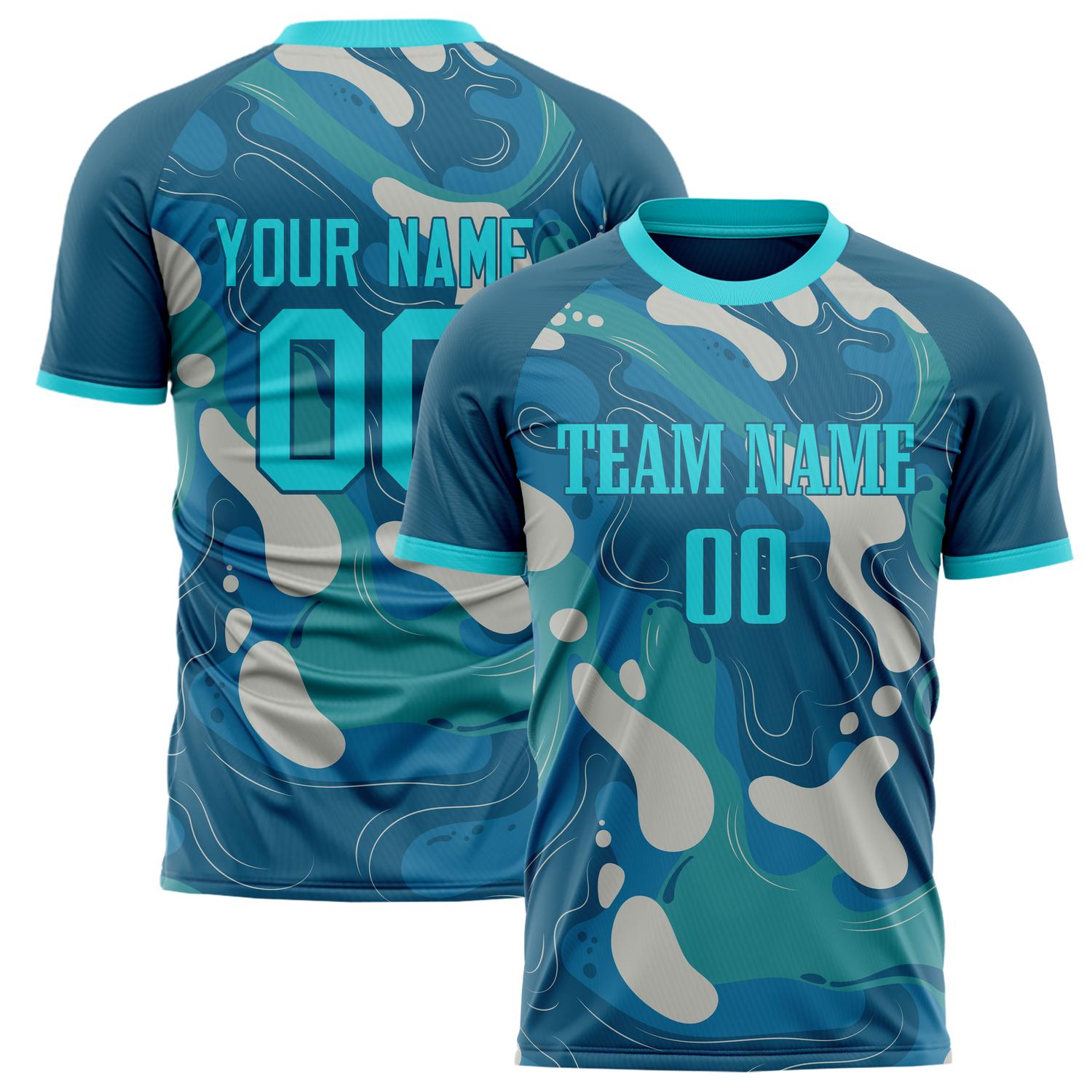 Custom Navy Teal Pattern Soccer Jersey FT02240809XF261