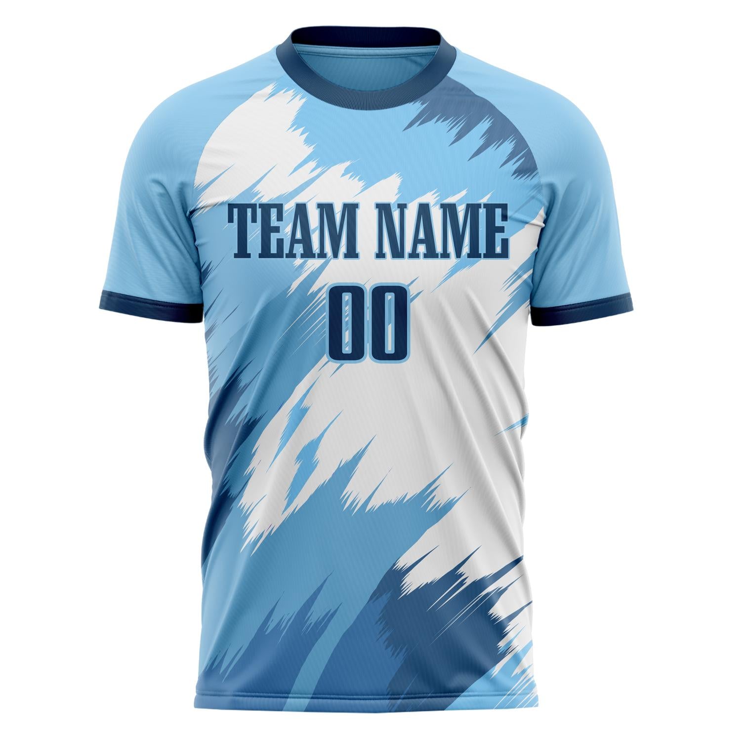 Custom Light Blue White Pattern Soccer Jersey
